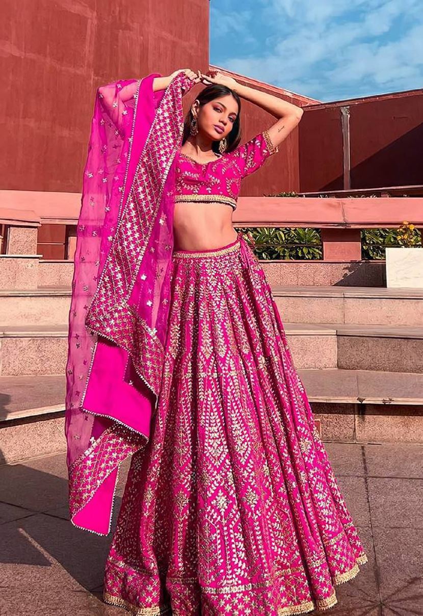 Rani Pink Lehenga Choli With Embroidery Work