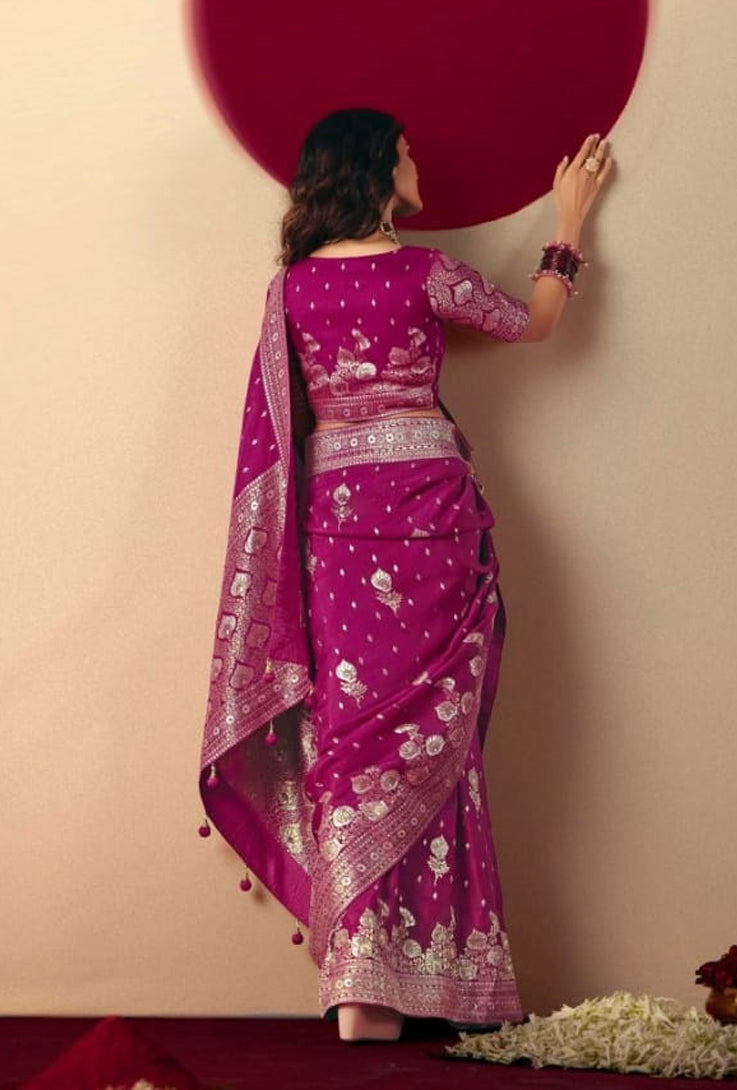 Rani Pink Saree With Jacquard Woven Work