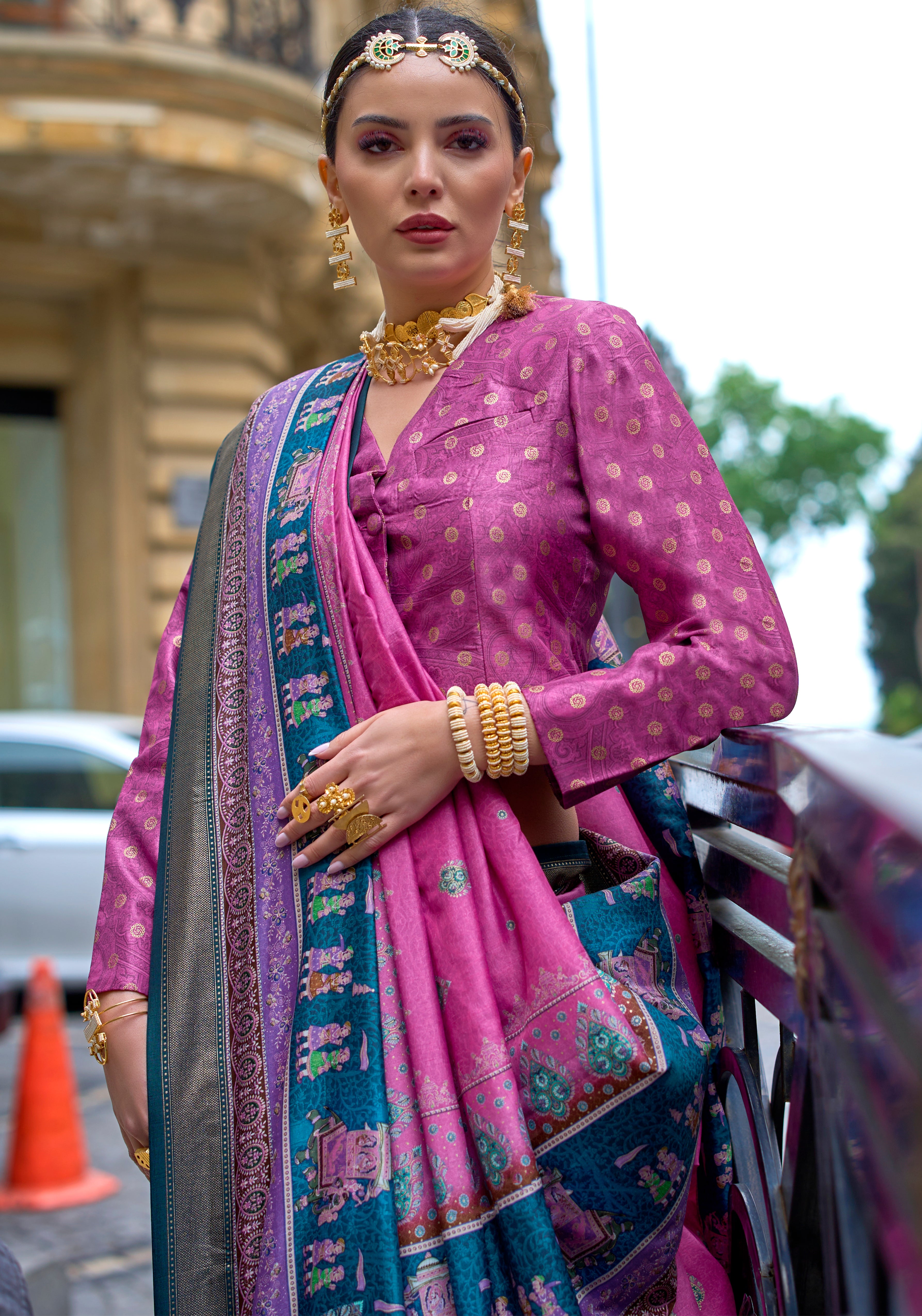 Rani Pink Silk Saree With Foil Print
