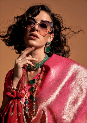 Rani Pink Silk Saree With Woven Work