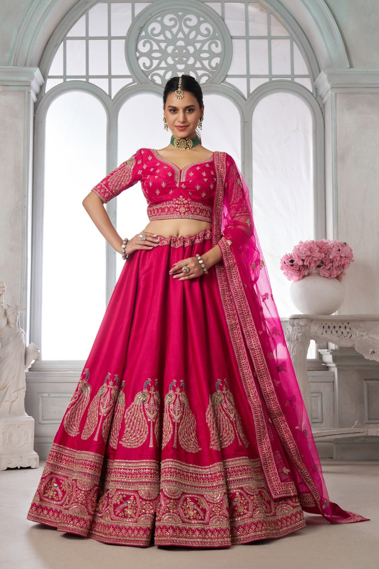 Rani Silk Embroidered Bridal Lehenga Choli Set with Dupatta