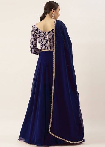 Ravishing Blue Sequins Georgette Party Wear Lehenga Choli With Dupatta