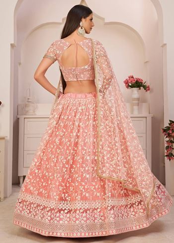 Ravishing Light Pink Thread Net Festive Wear Lehenga Choli