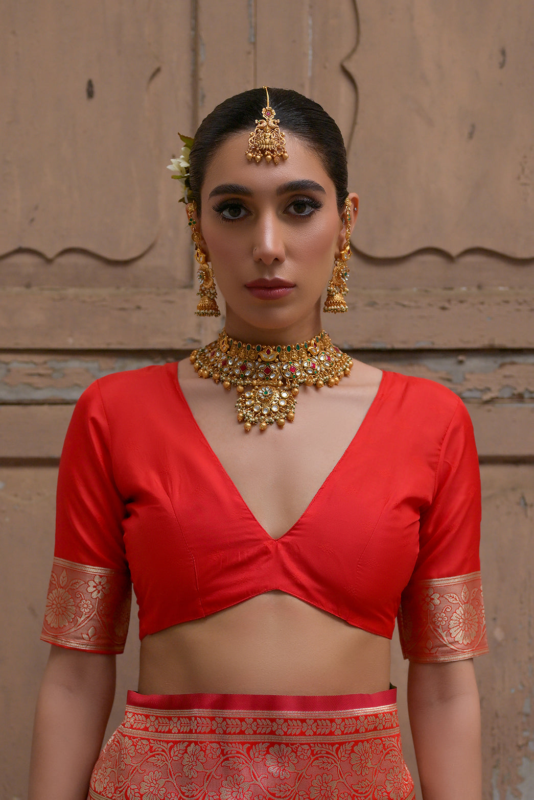 Red Banarasi Silk Saree with Leriya Zari and Contrast Pallu