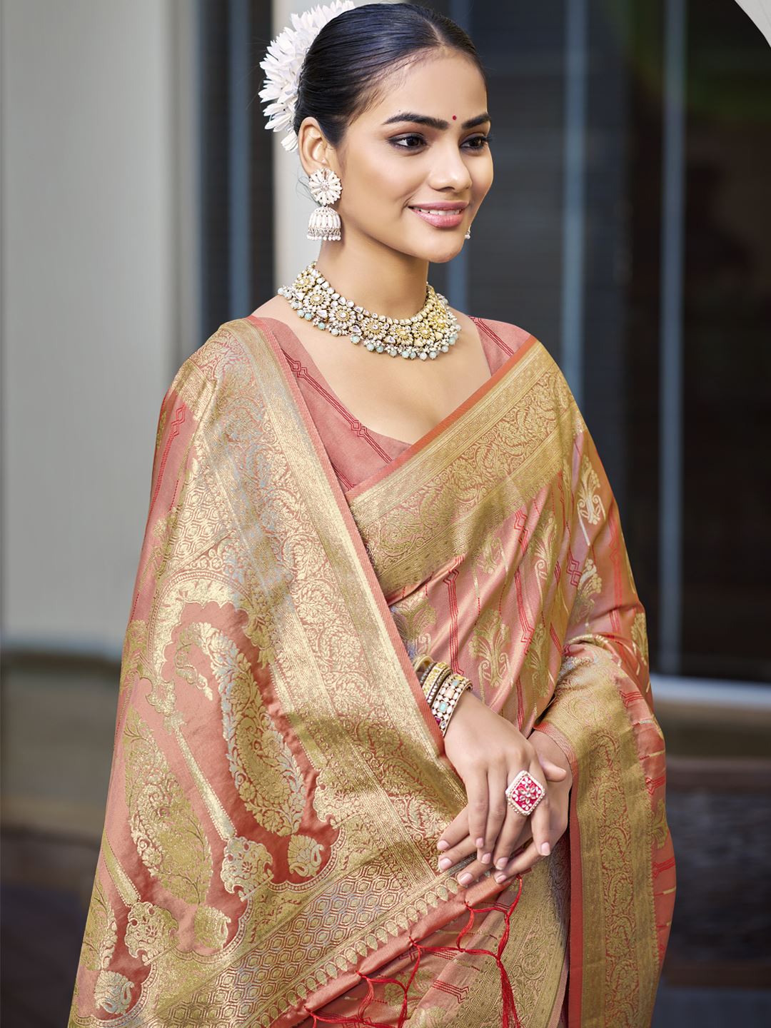 Red Color Satin Silk Classic Saree