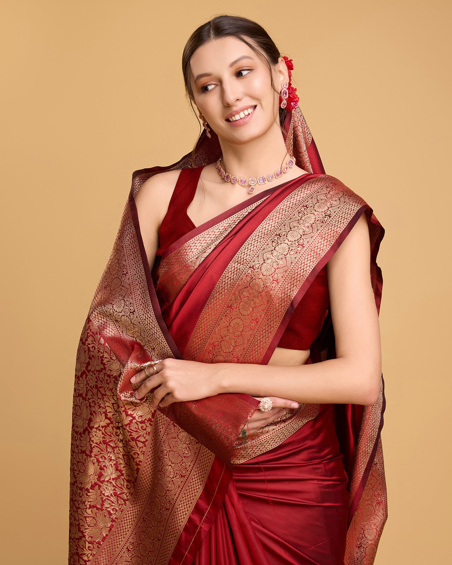 Red Colour Beautiful Soft Silk Saree With Zari Woven Designer