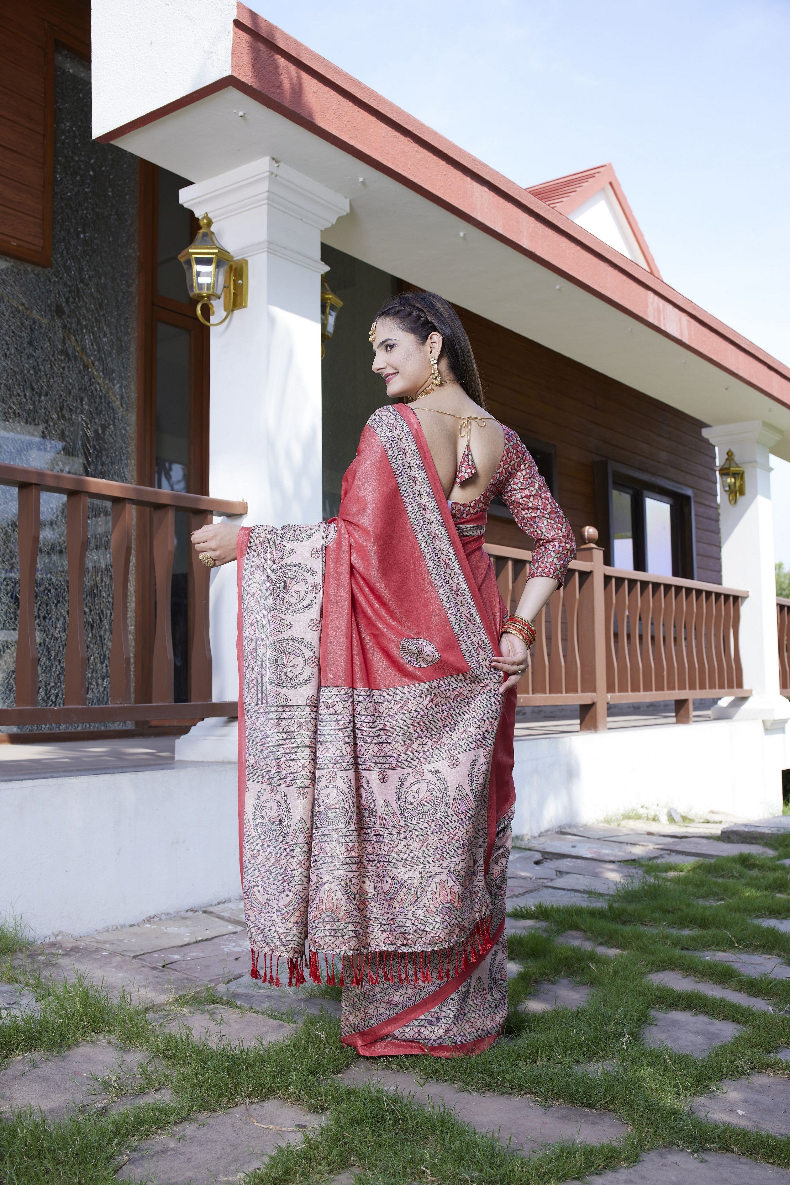 Red Crepe Designer Partywear Saree