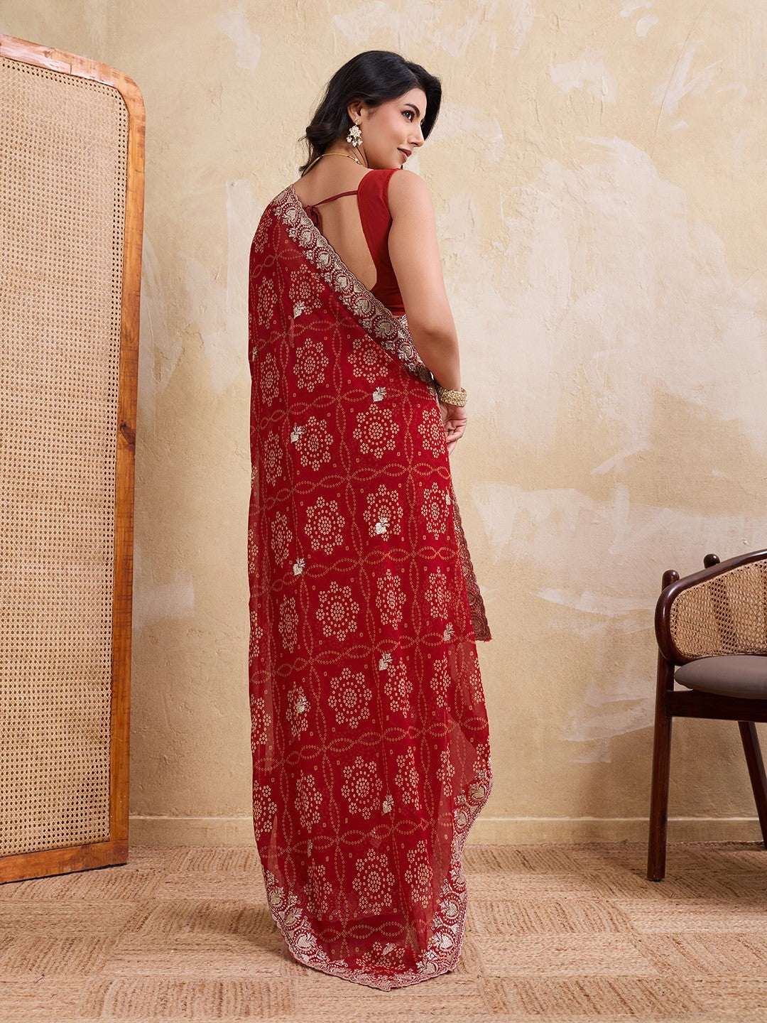 Red Georgette Saree With Printed Designer Premium Saree