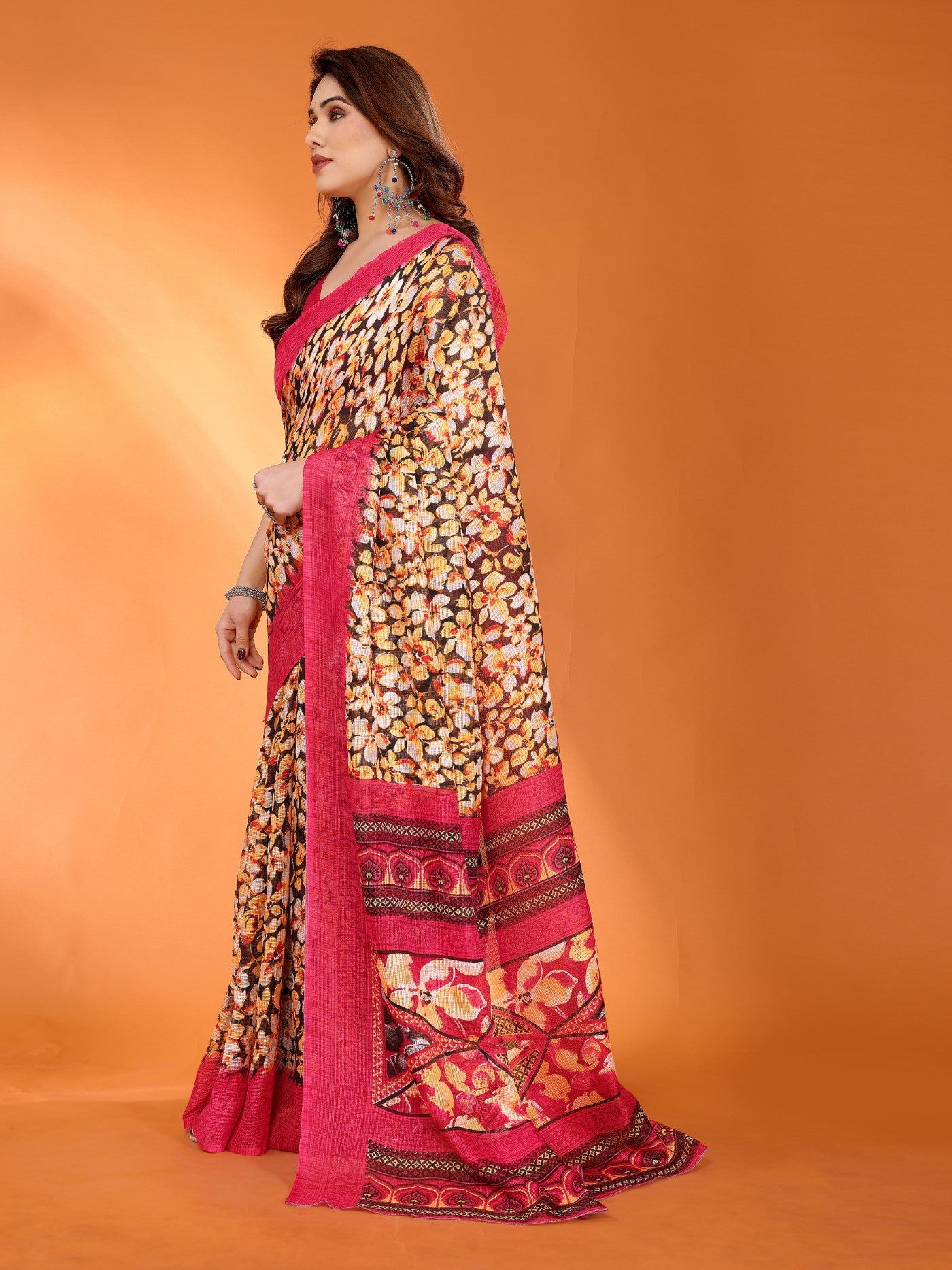 Red Kota Doriya Saree With Printed Design