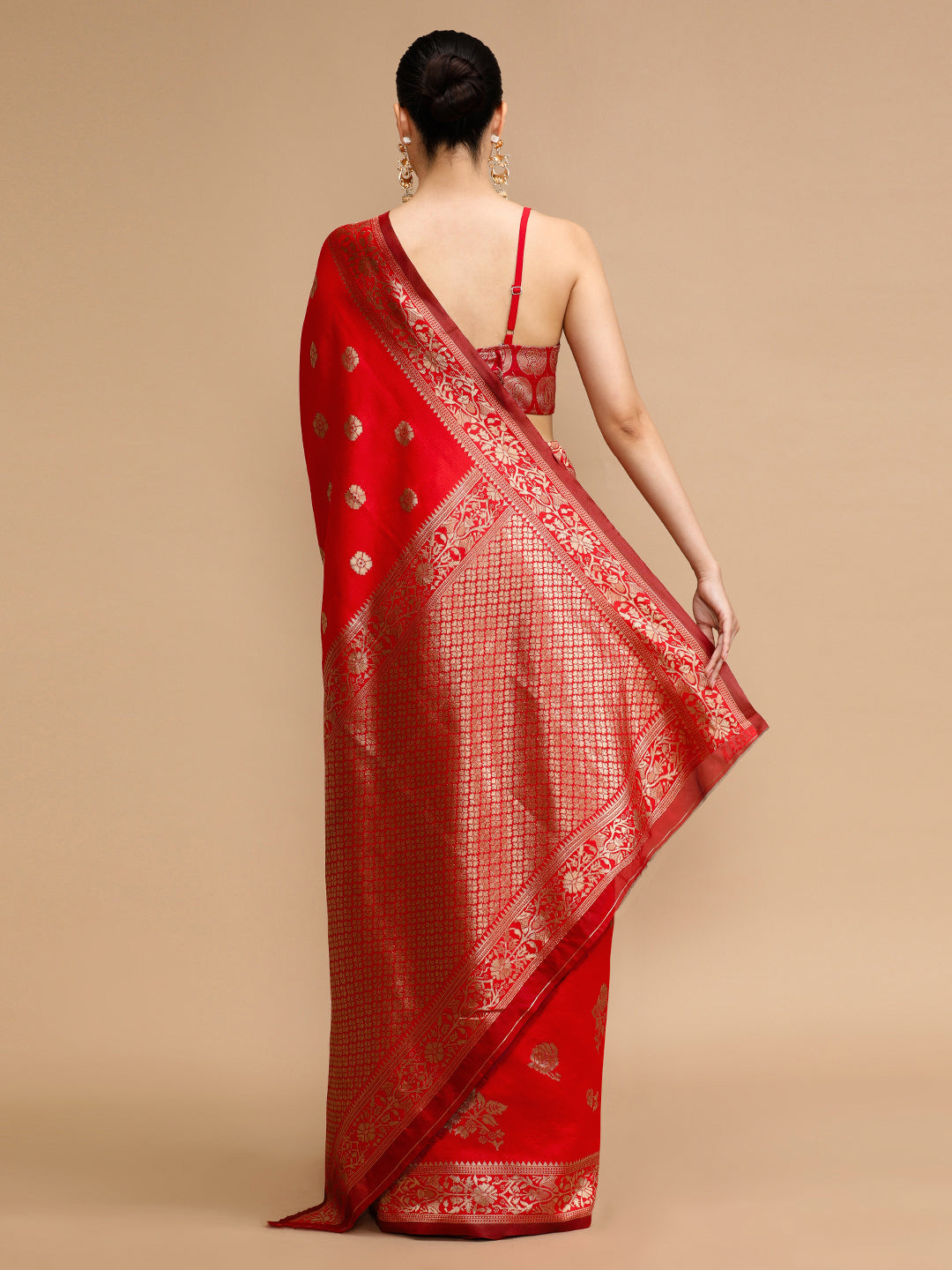 Red Lichi Silk Saree Woven Jacquard Designer For Ceremonial Looks
