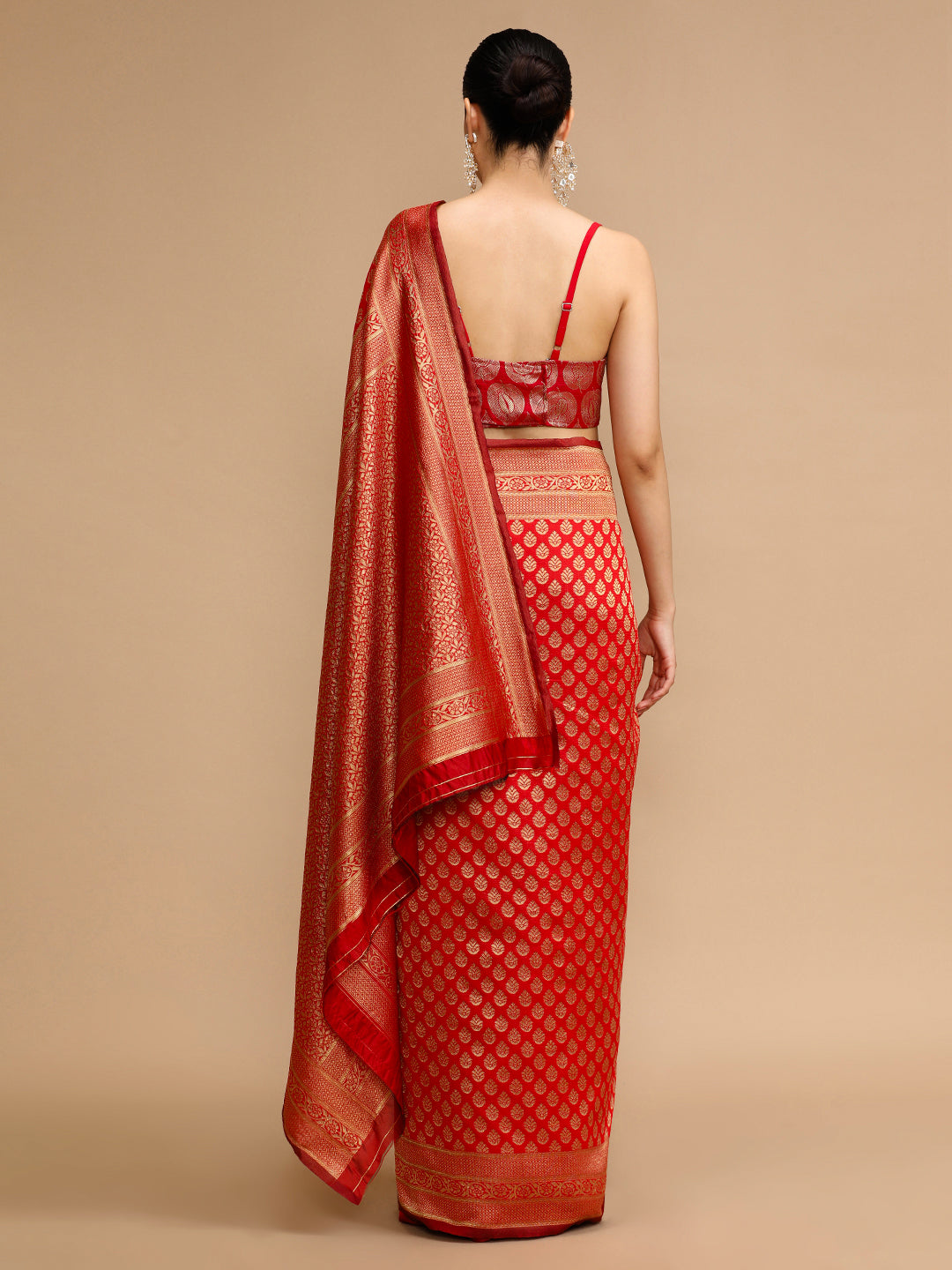 Red Lichi Silk Saree Woven Jacquard Designer For Ceremonial Looks
