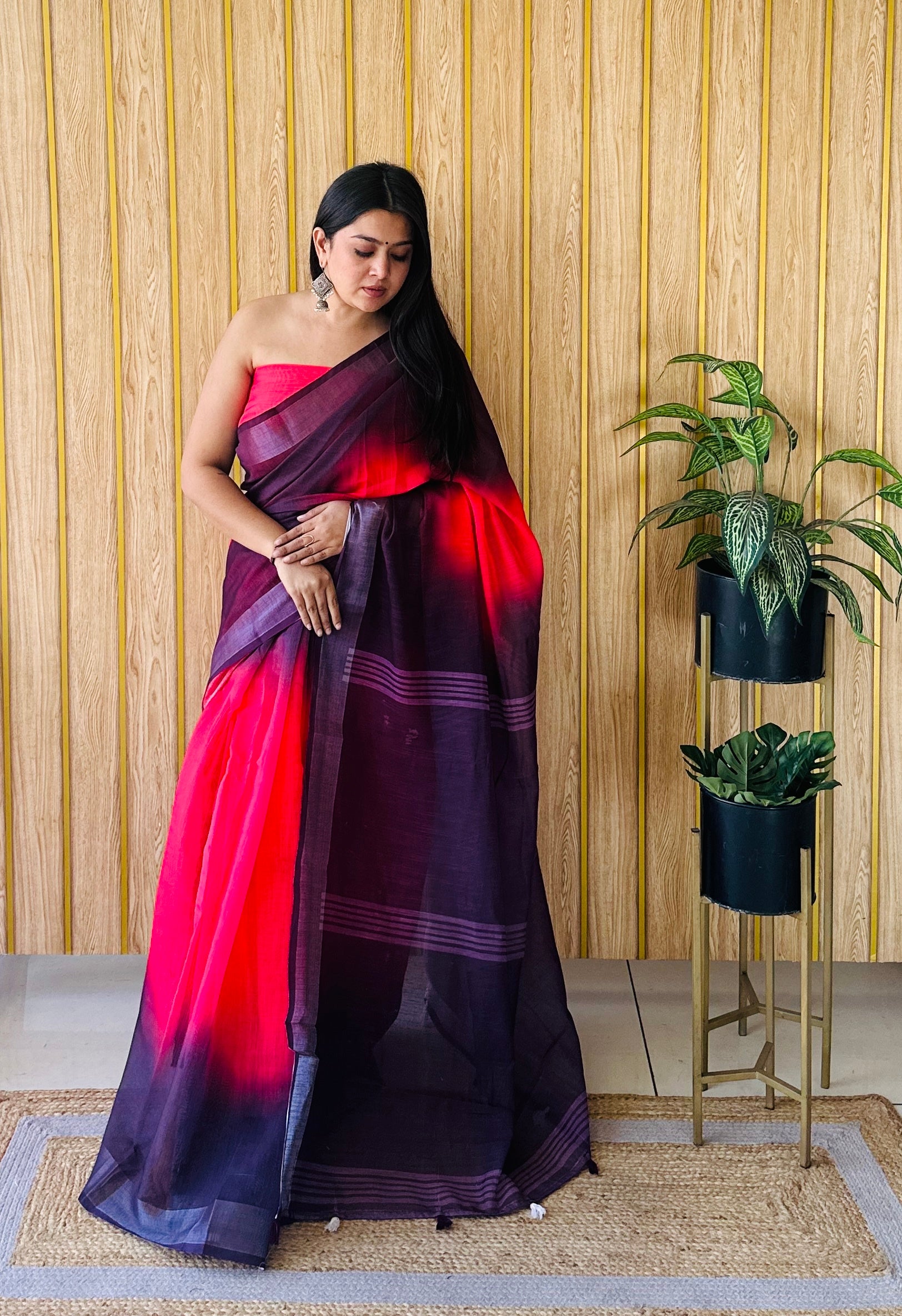Red Linen Cotton Digital Batik Printed Traditional Looks Saree