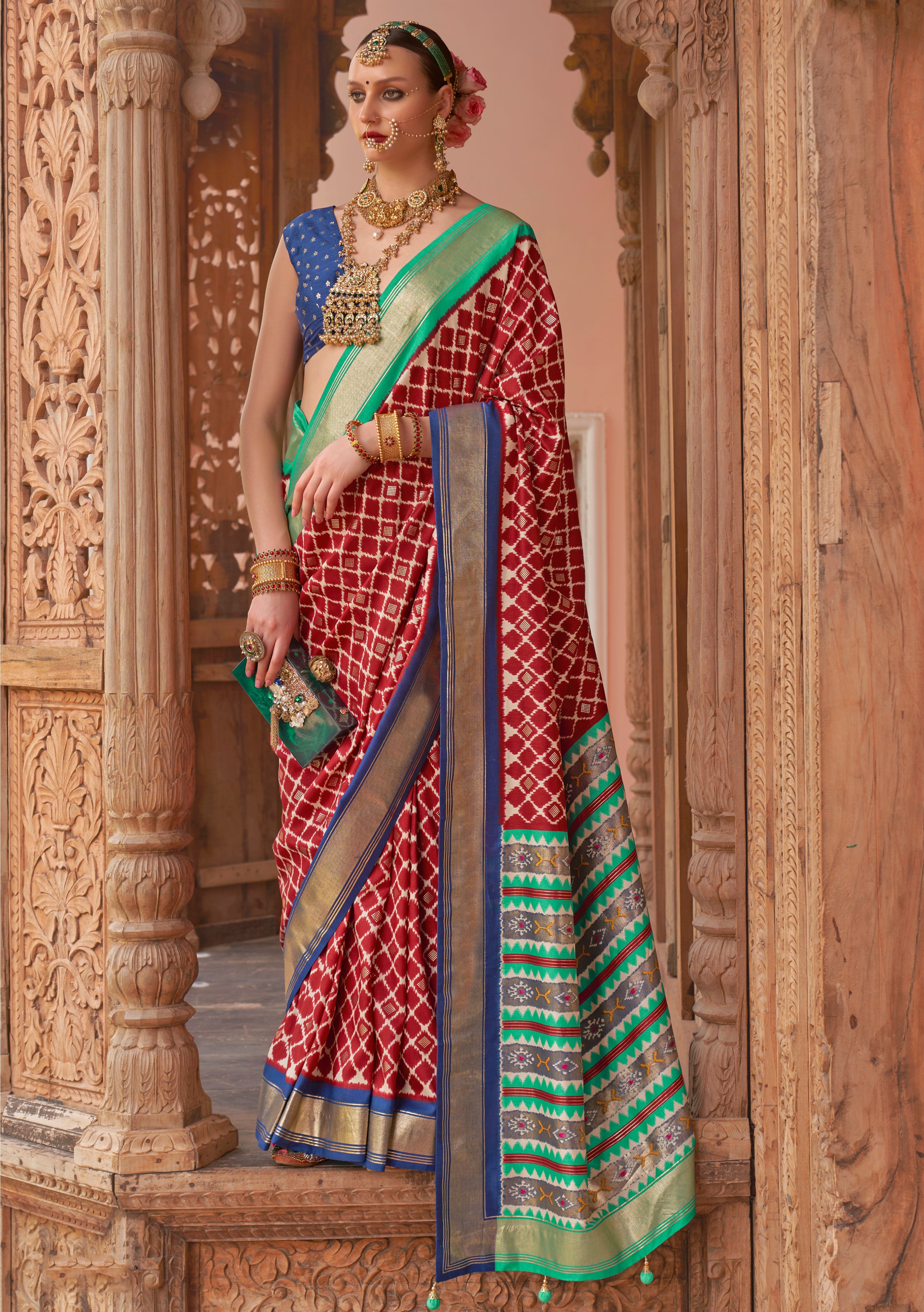 Red PV Silk Saree with Printed