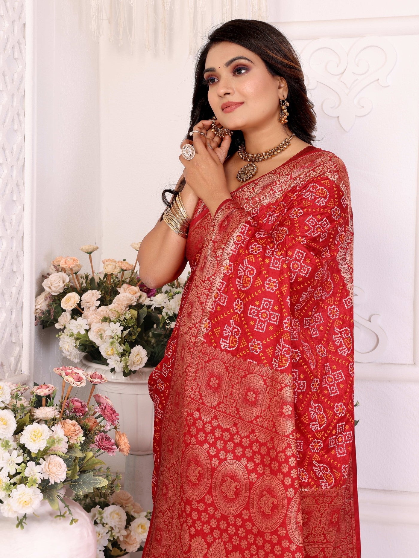 Red Soft Satin Silk Saree With Classic Allover Zari Weaving