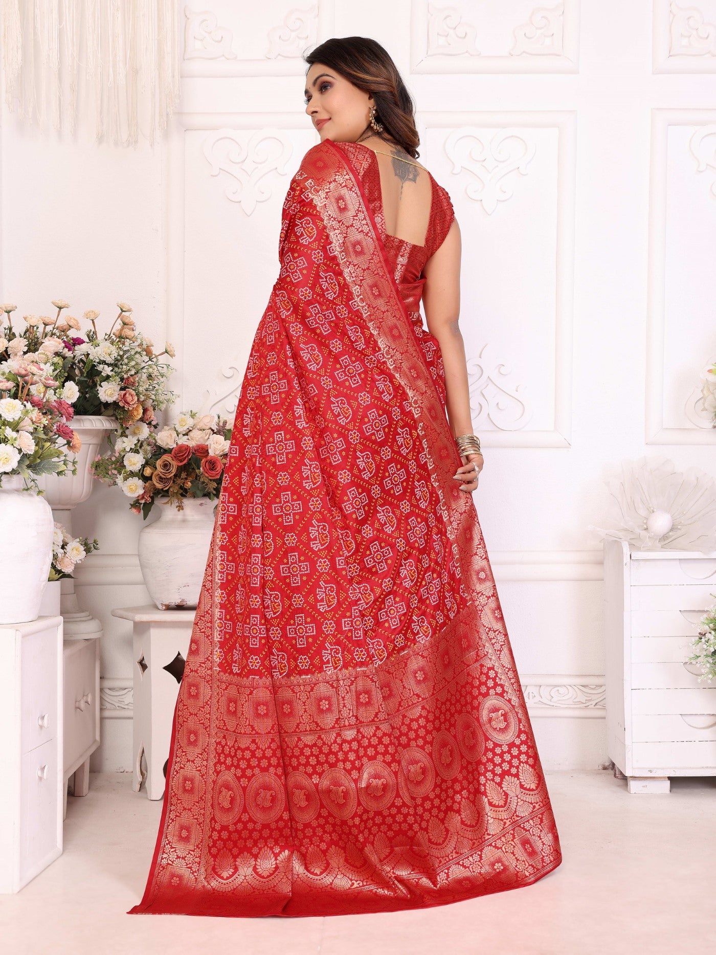 Red Soft Satin Silk Saree With Classic Allover Zari Weaving