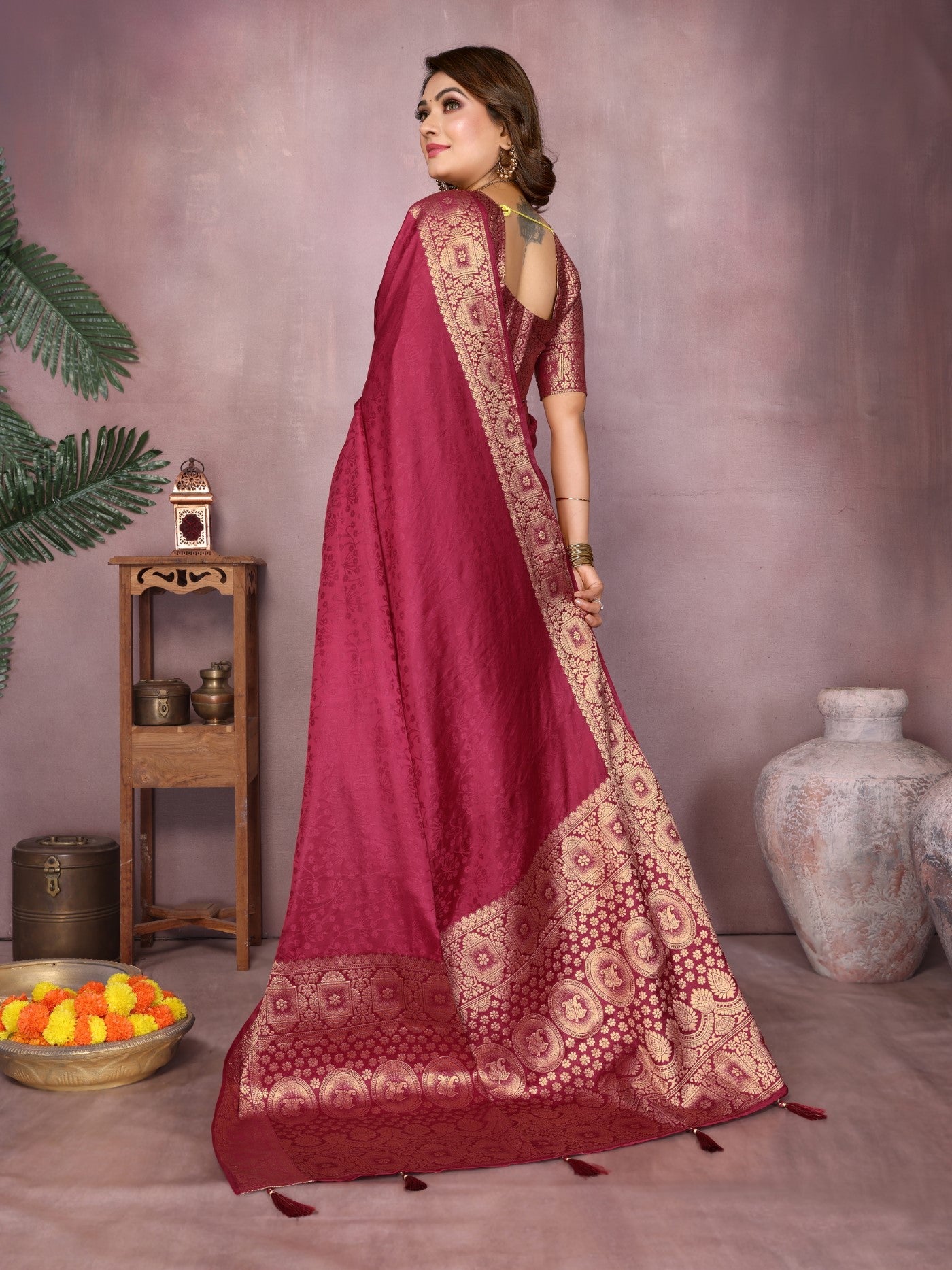 Red Soft Satin Silk Saree With Premium Zari Weaving