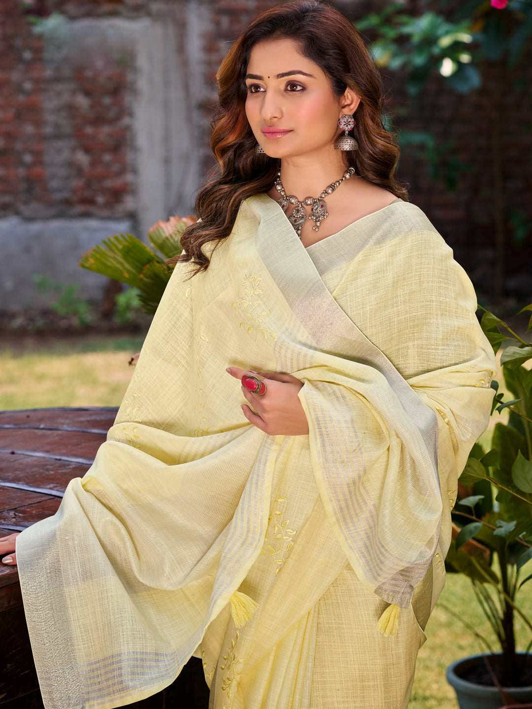 Refined Yellow Linen Festival Saree for Women