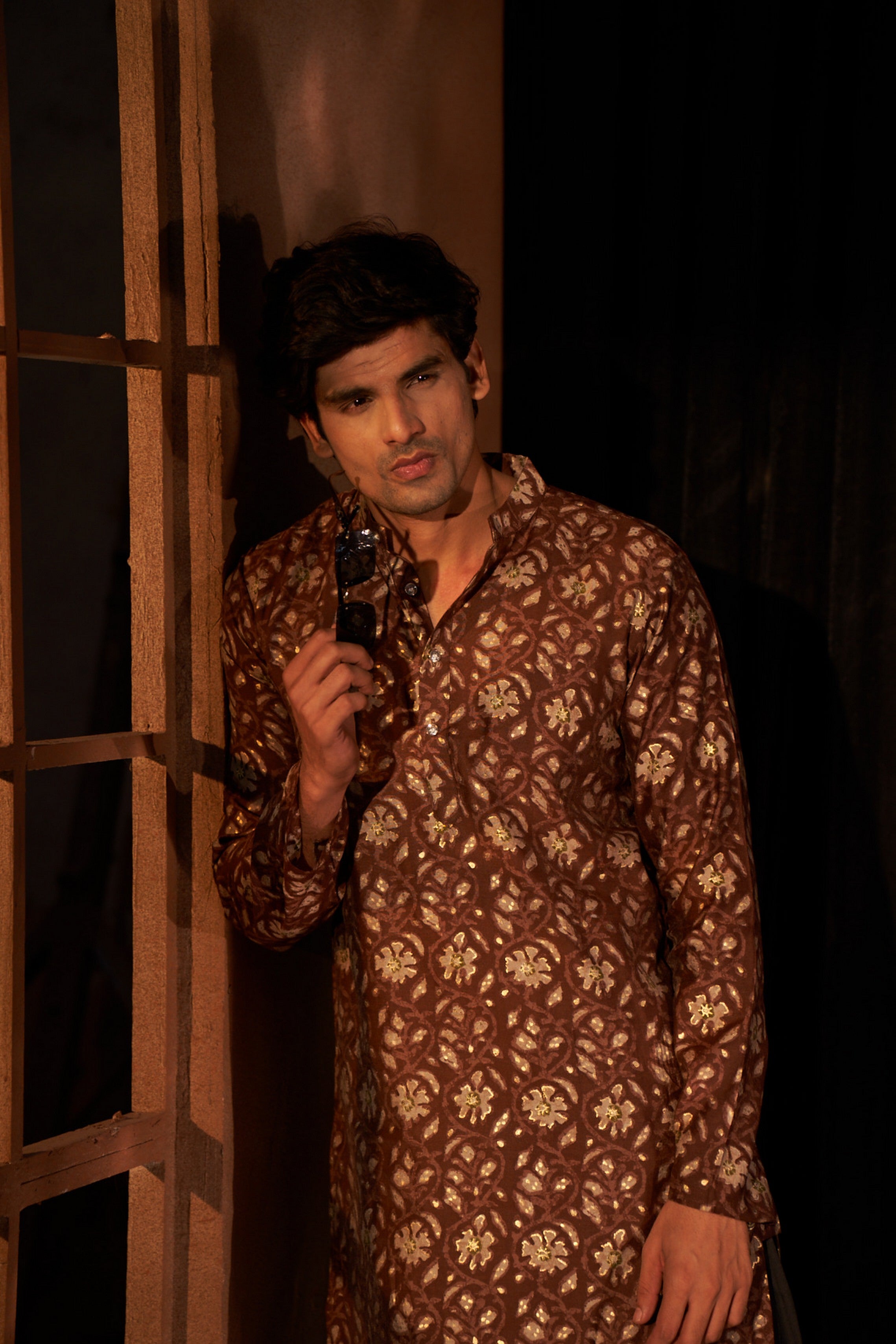 Rich Looks Brown Kurta Payjama with Designer Print – Elegant Everyday Ethnicwear