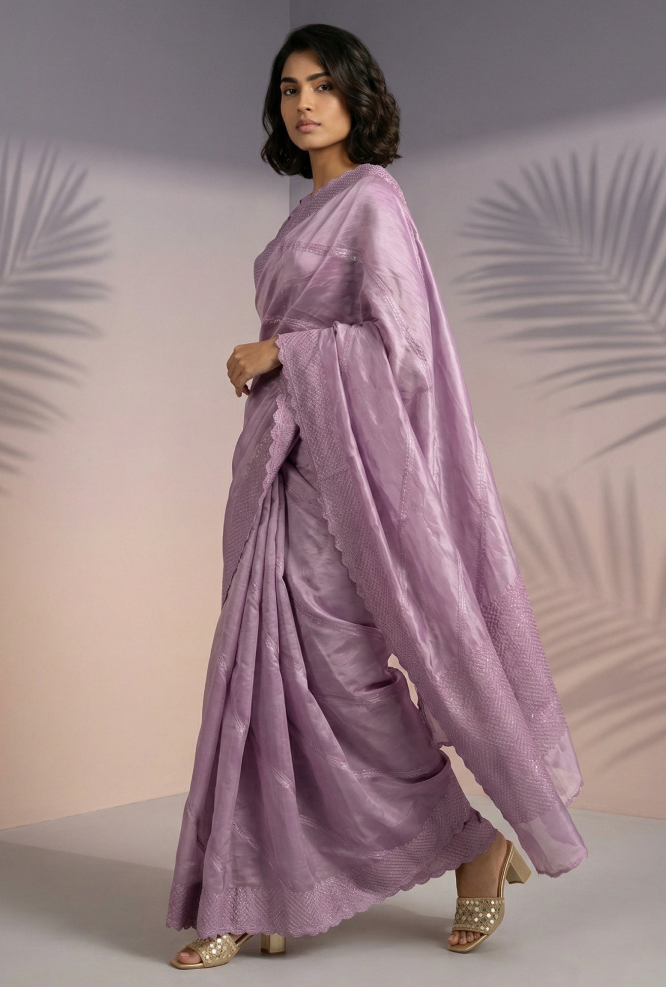 Rich Mauve Rasberry Silk Saree with Sequins Embroidered Elegance
