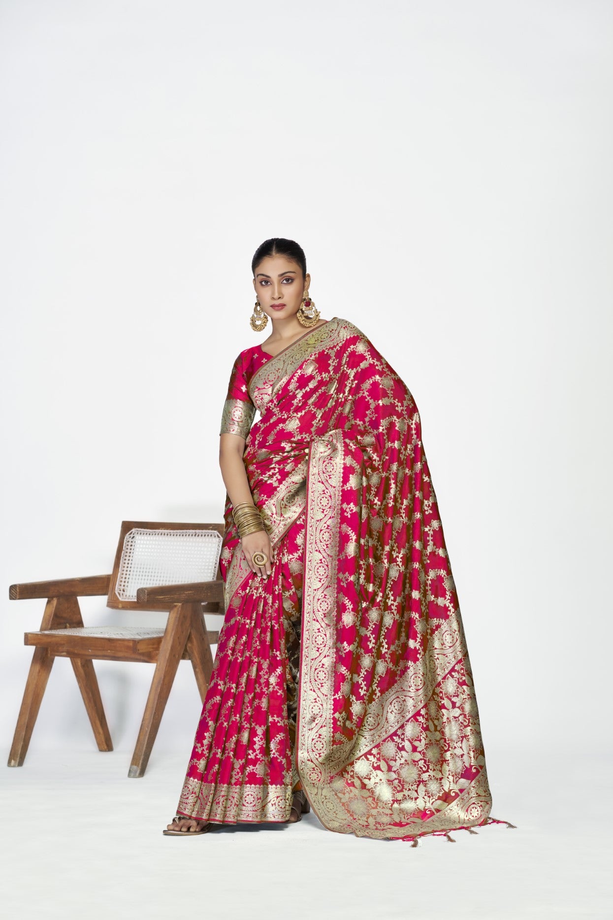 Rose Pink Banarasi Silk Saree with Weaving