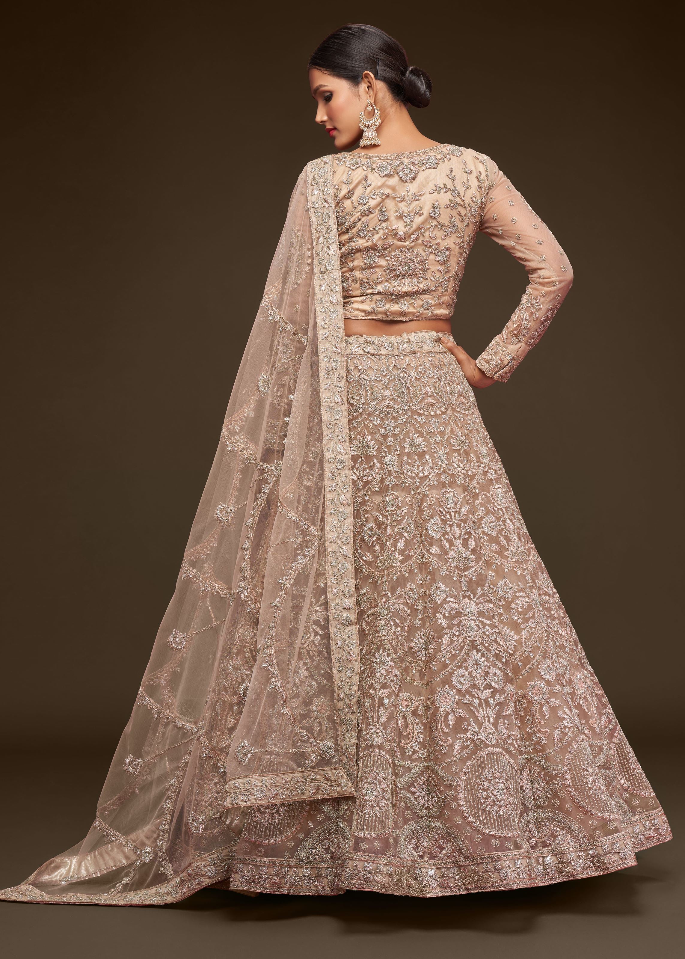 Royal Beige Lehenga Choli With Thread, Zari, Badla And Glitter Dori Embroidery Work