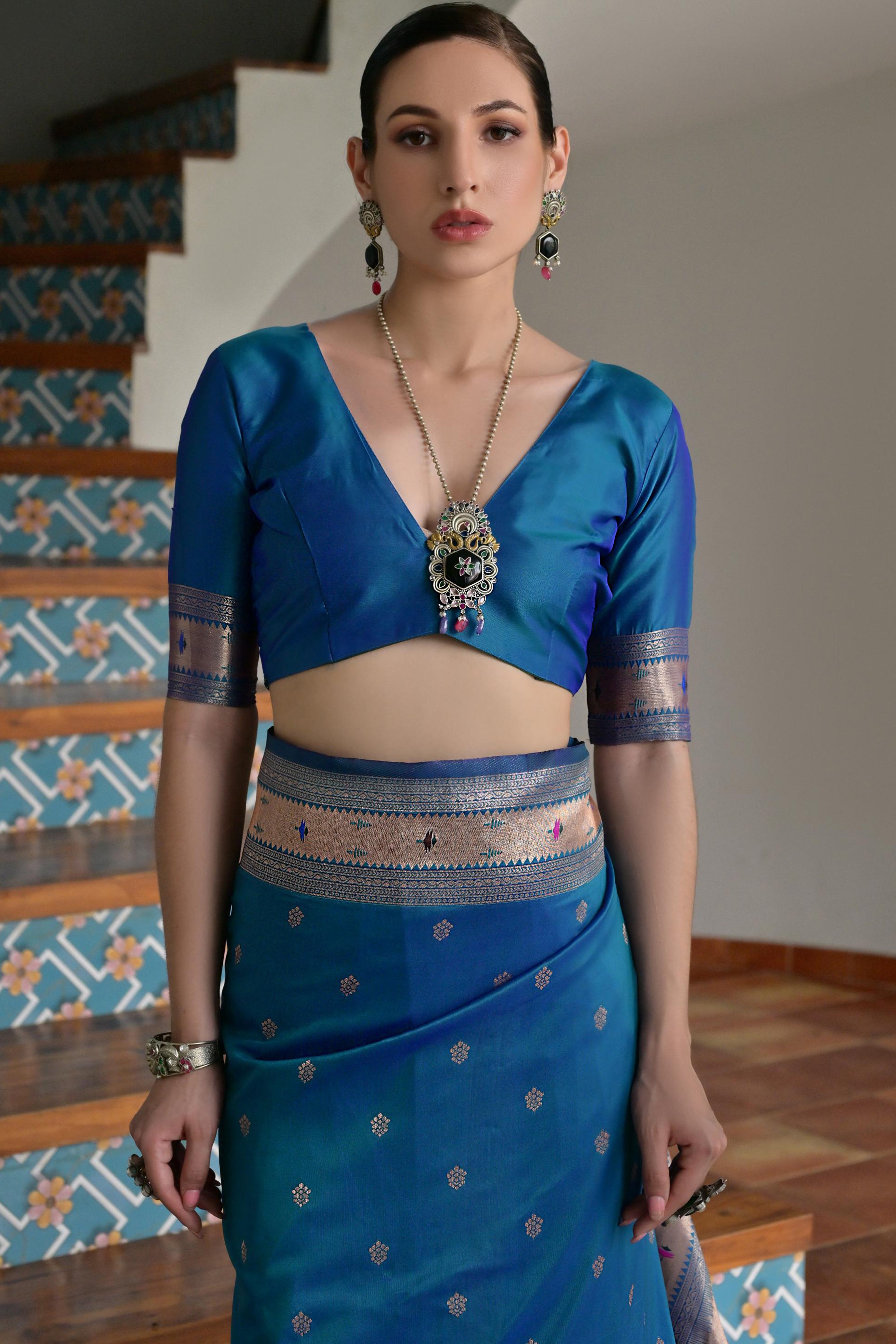 Royal Blue Banarasi Silk Saree with Rich Paithani Weaving