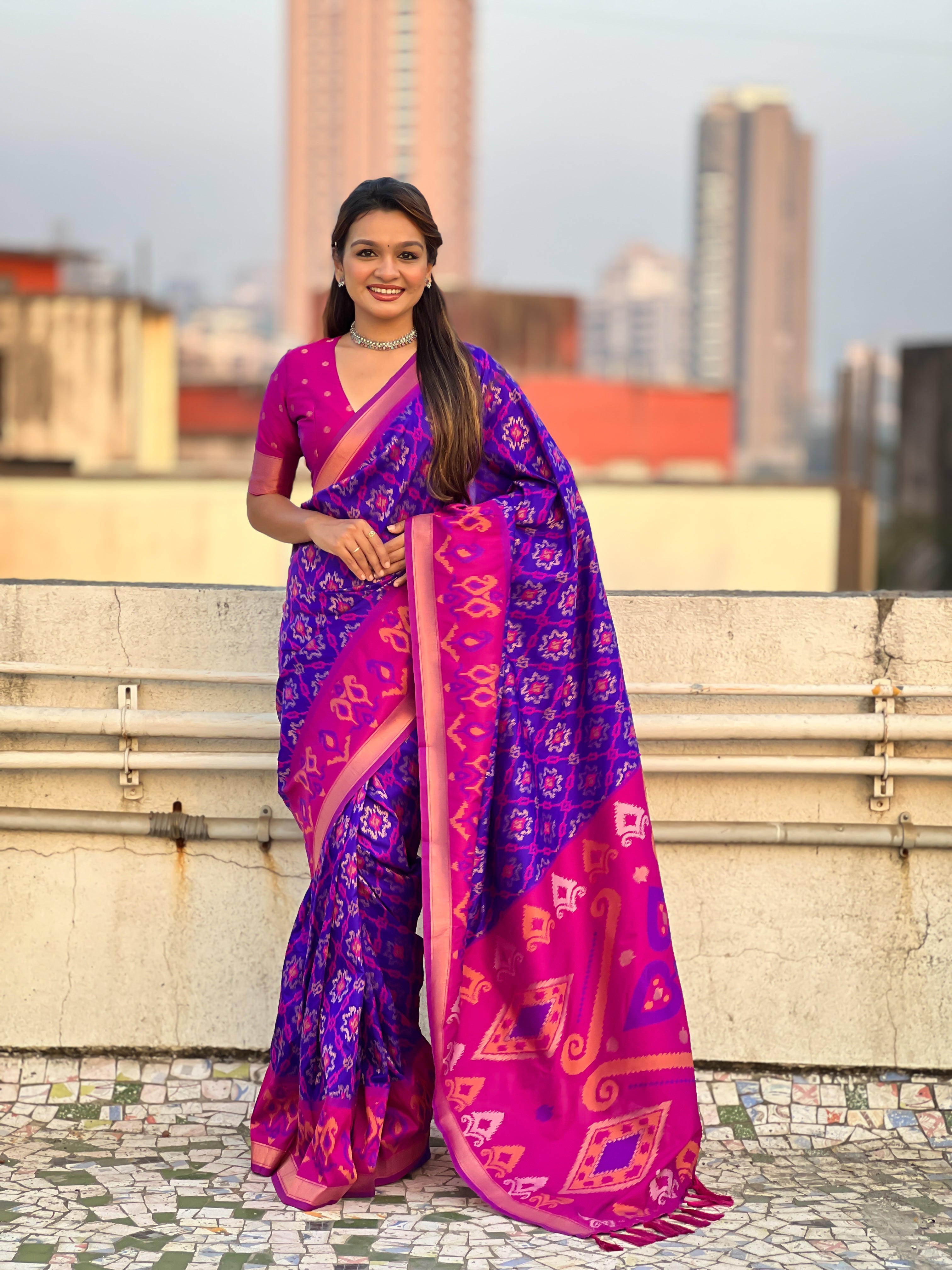 Royal Blue Woven Meenakari Ikkat Designer Patola Silk Ceremonial Saree
