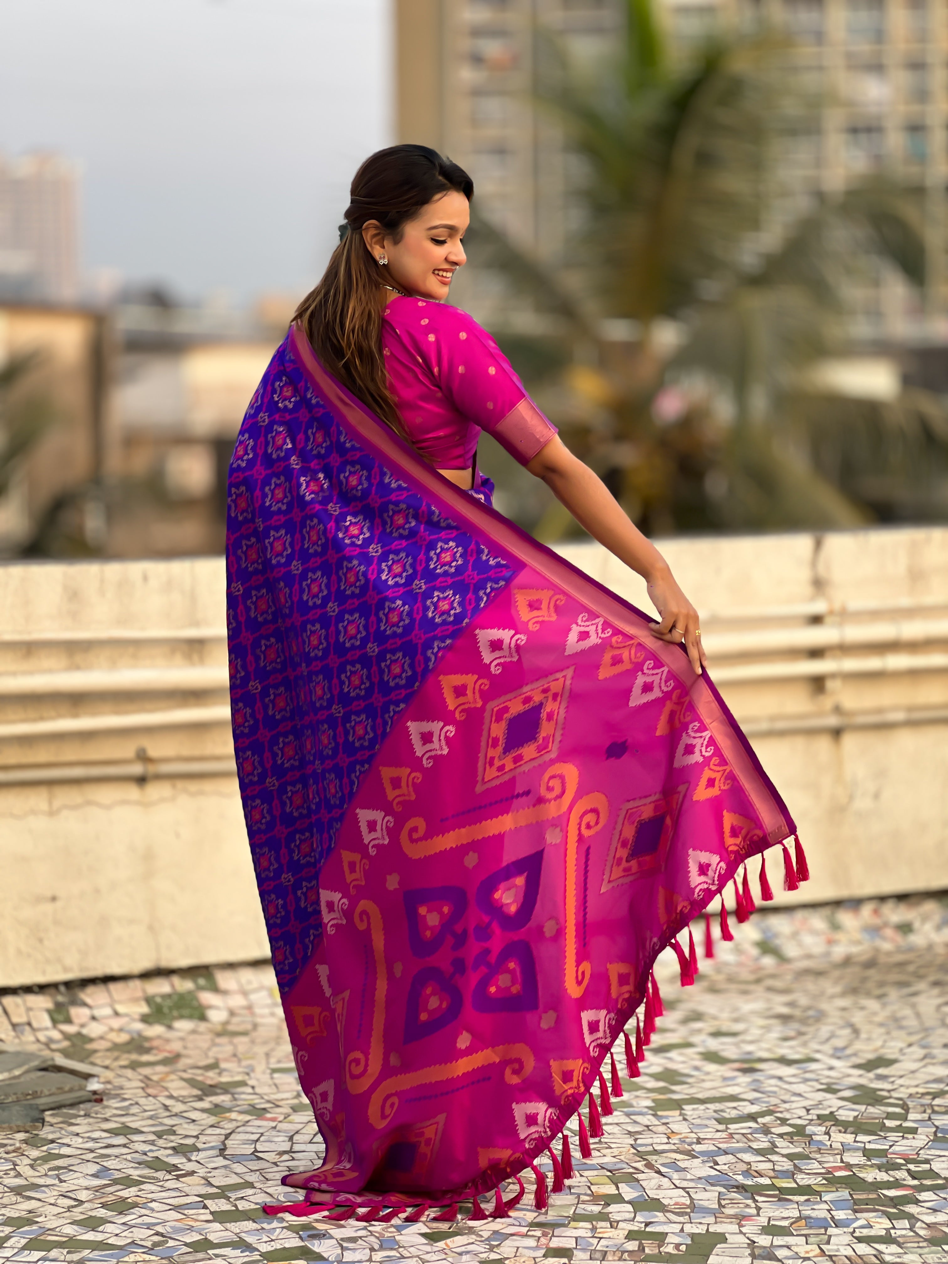 Royal Blue Woven Meenakari Ikkat Designer Patola Silk Ceremonial Saree