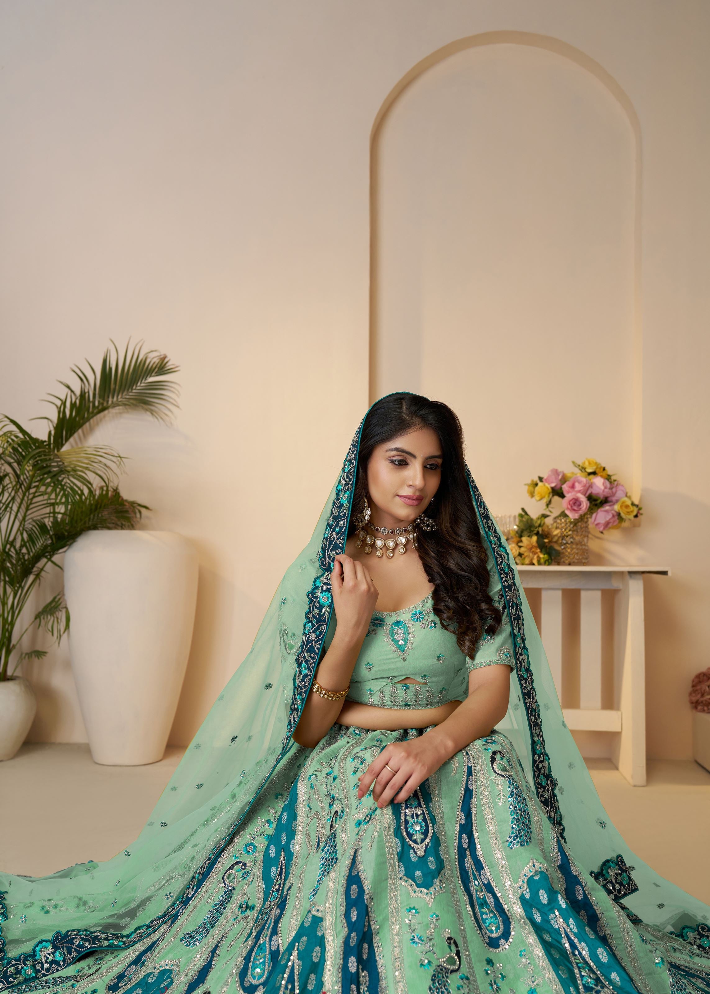 Royal Grandeur Bridal Sky Blue Lehenga With Paisley And Peacock Motifs