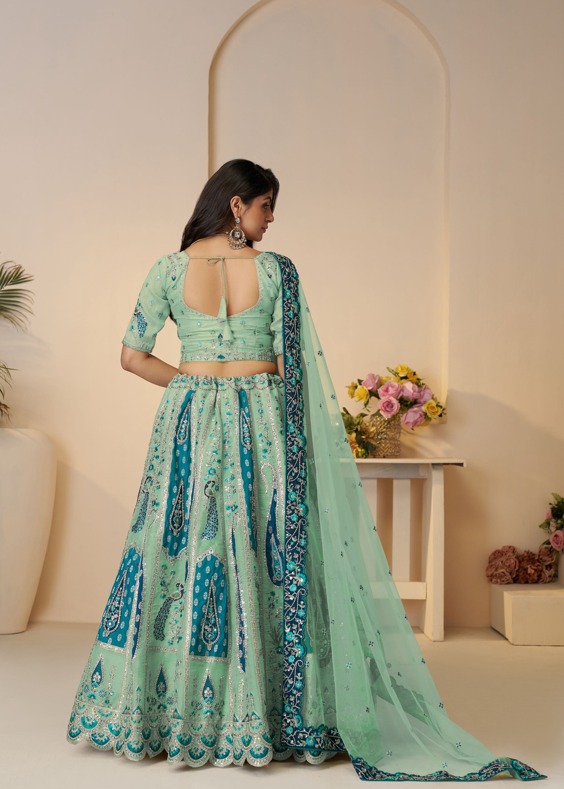 Royal Grandeur Bridal Sky Blue Lehenga With Paisley And Peacock Motifs
