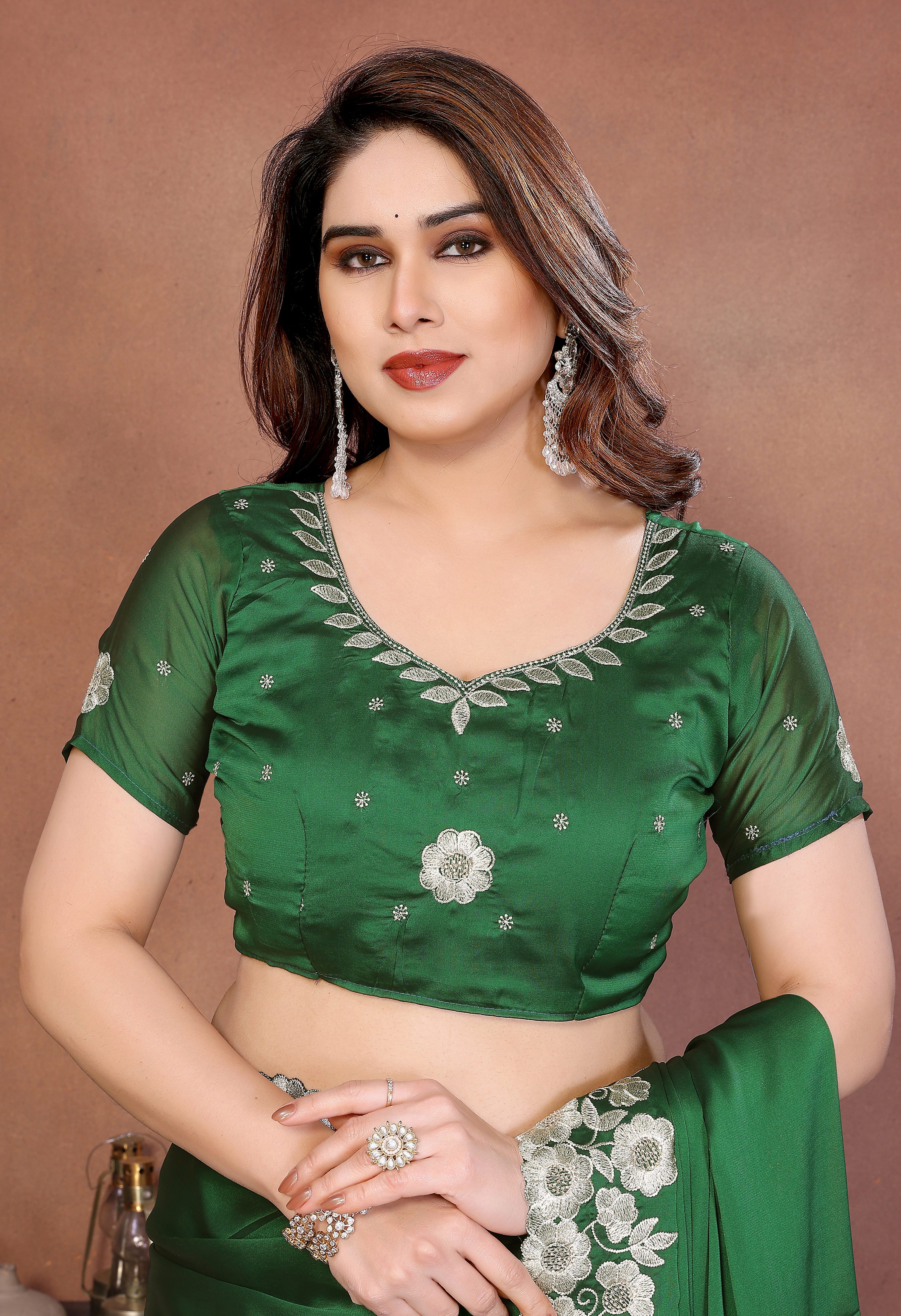 Royal Green Rangoli Silk Saree with Heavy Thread Embroidery Work