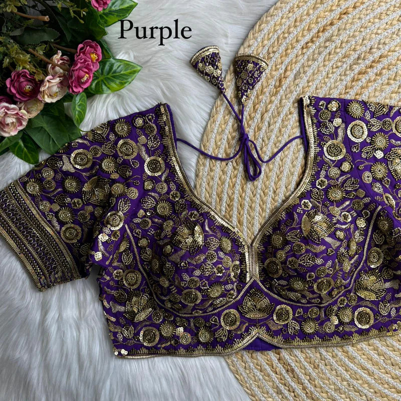 Royal Purple Luxury Heavy Beads Bridal Blouse Roman Silk Designer Wedding Wear