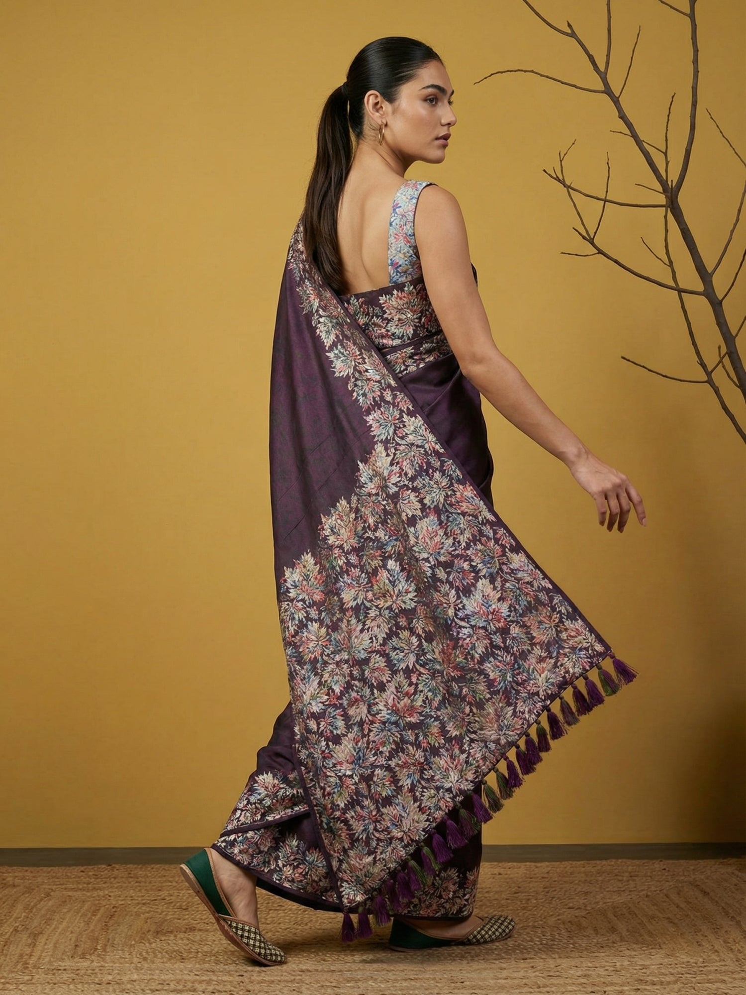 Royal Wine Soft Silk Saree with Traditional Printed Woven Pattern