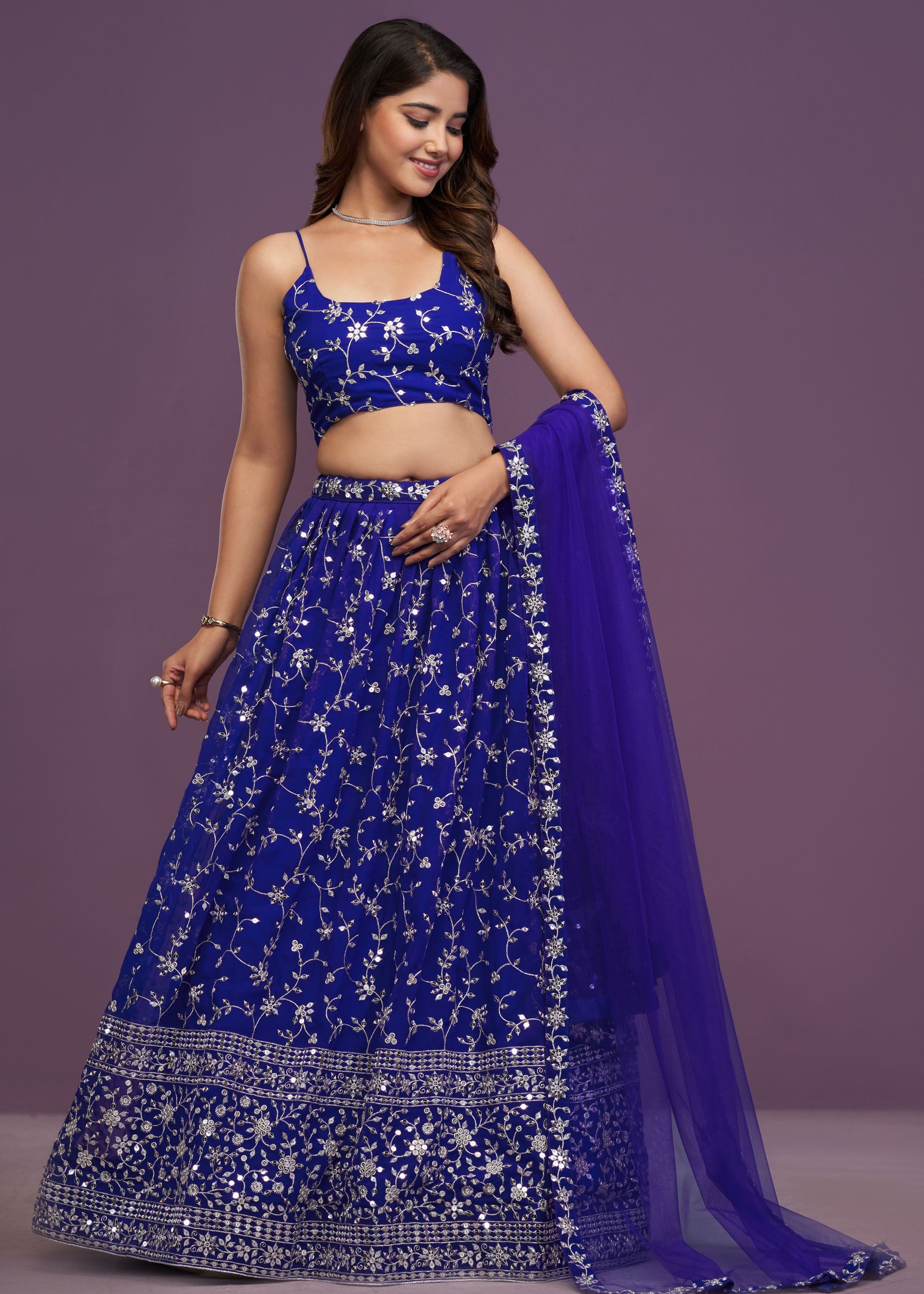 Royalblue Georgette Sequence Embroidery Work Lehenga Choli