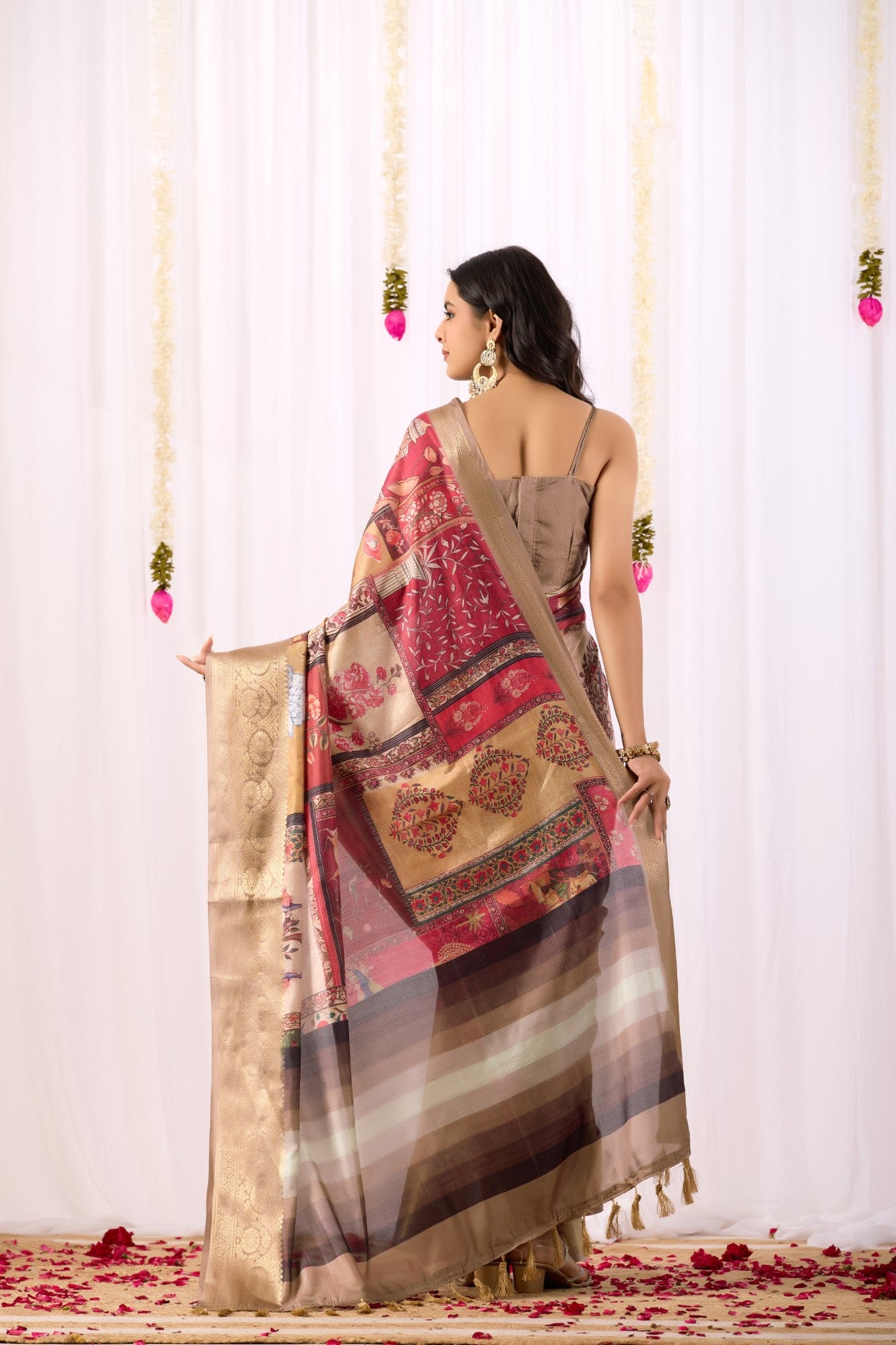 Rust Soft Lichi Silk Saree With Digital Printed Premium Traditional Saree