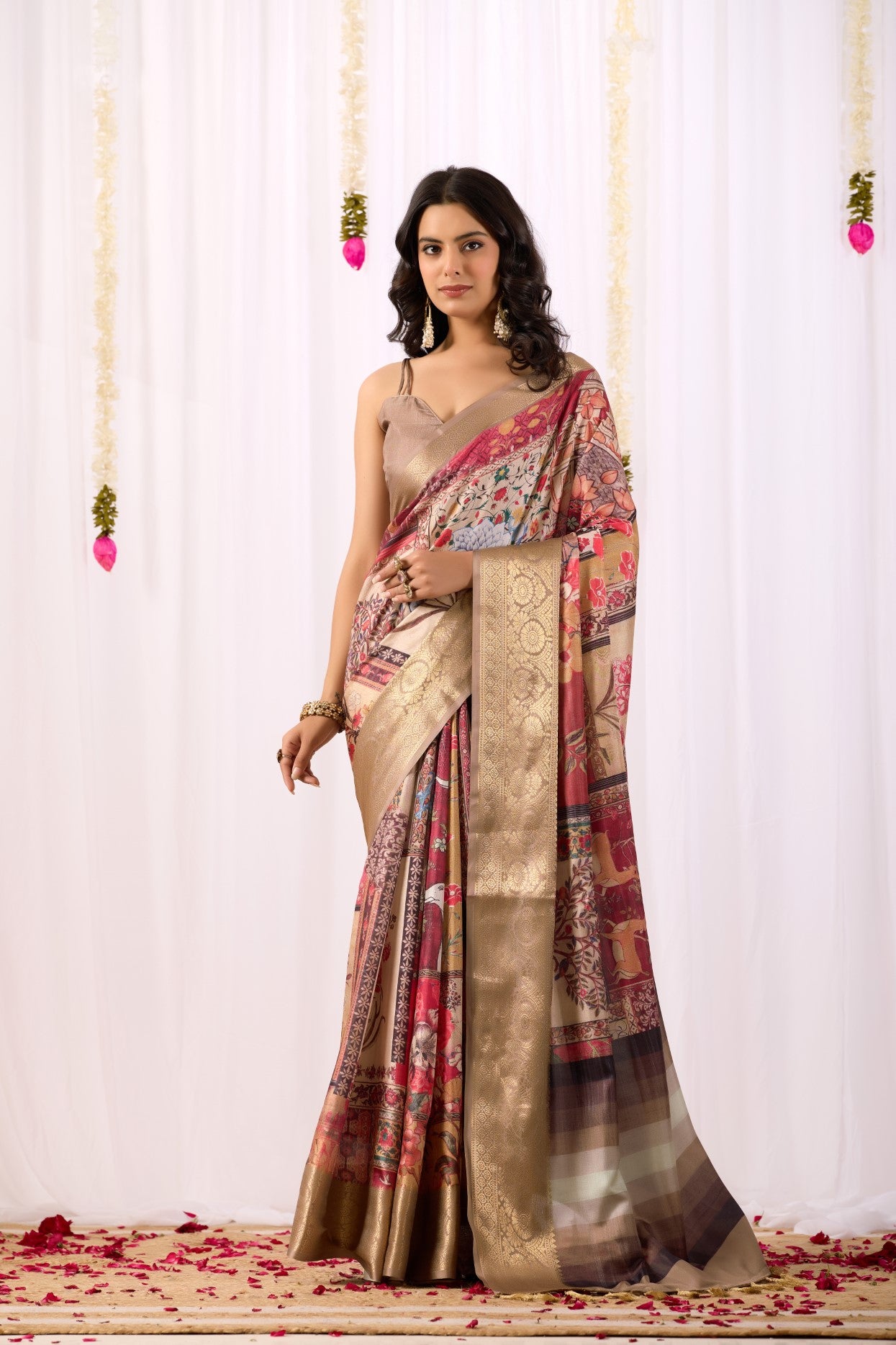 Rust Soft Lichi Silk Saree With Digital Printed Premium Traditional Saree