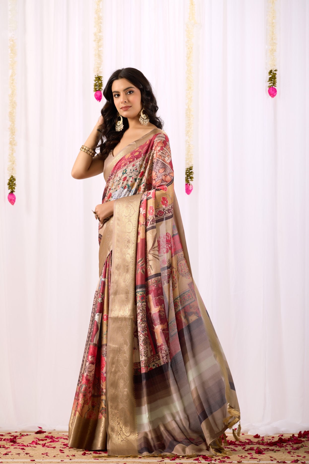 Rust Soft Lichi Silk Saree With Digital Printed Premium Traditional Saree
