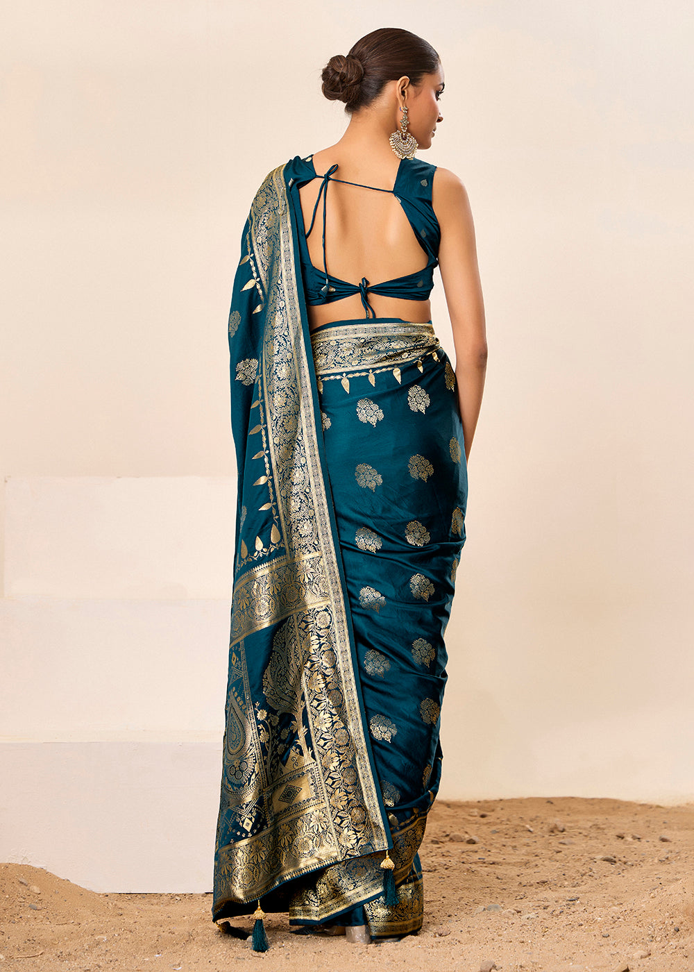 Satin Silk Woven Jacquard Designer Petrol Festive Ceremonial Stylish Saree