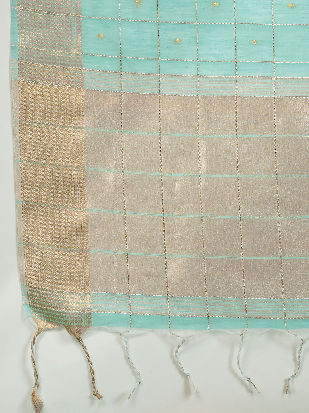 Sea-Green Soft Silk Saree with Checks and Zari Pallu