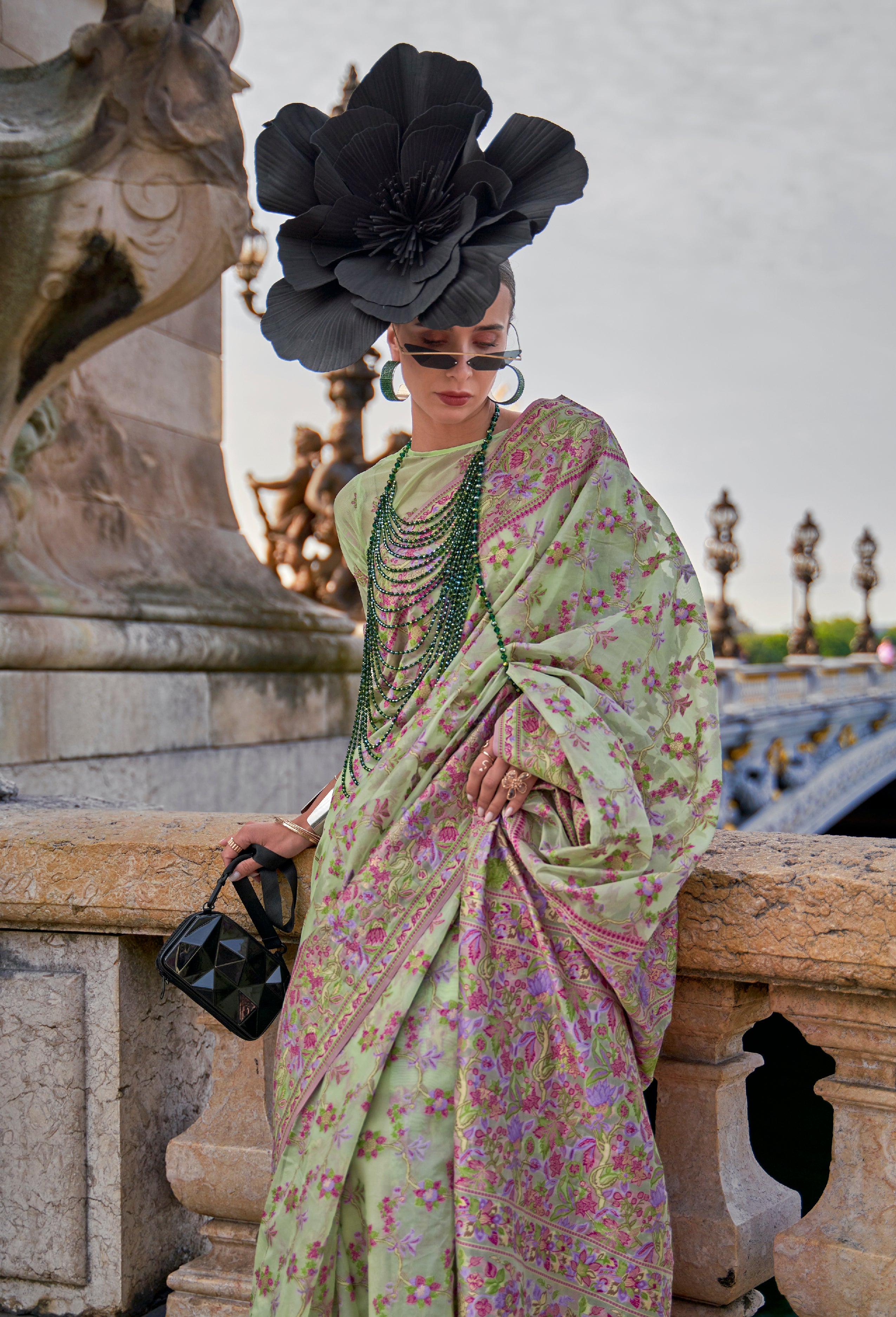 Sea Green Organza Handloom Saree With Woven Work
