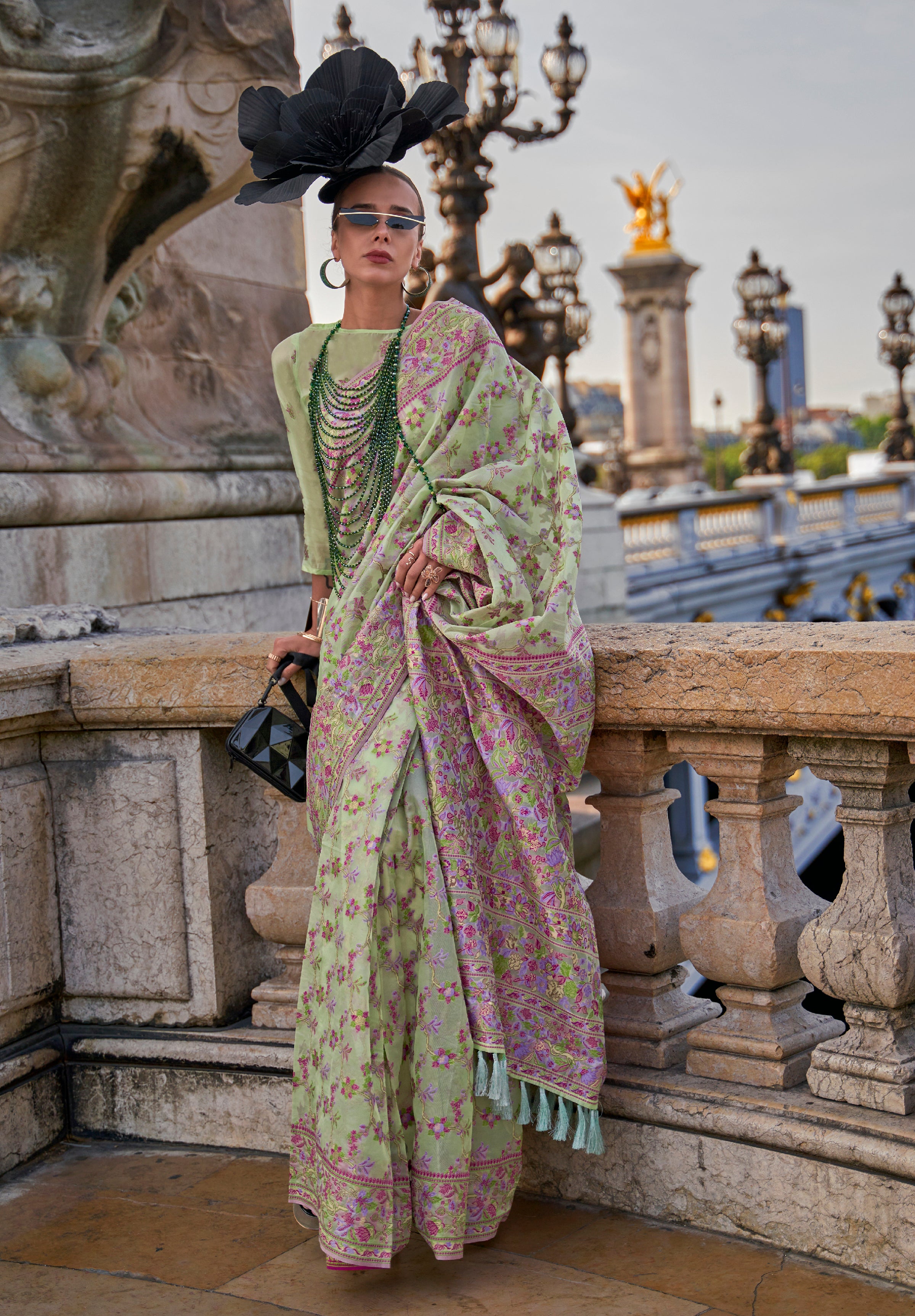 Sea Green Organza Handloom Saree With Woven Work