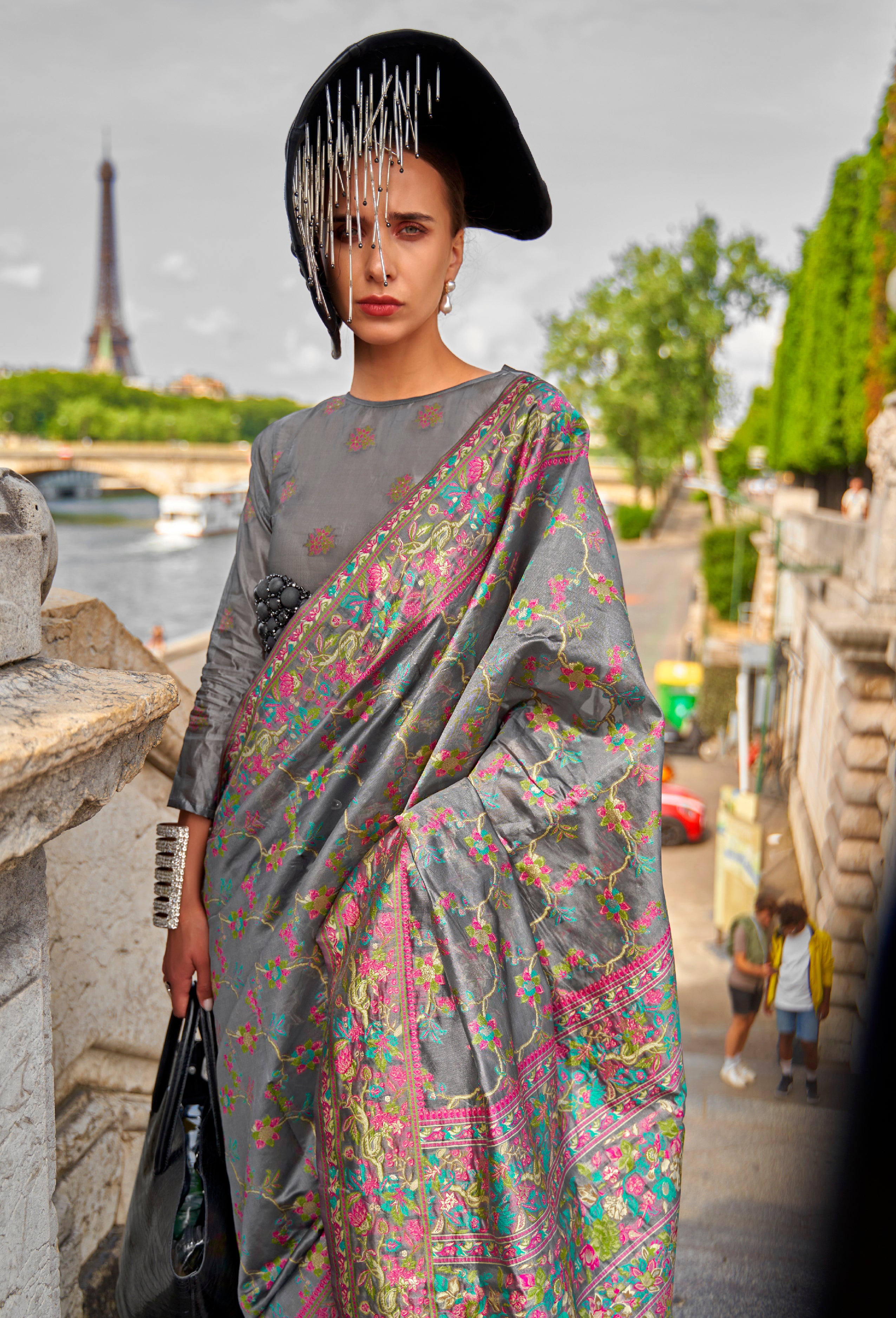 Sea Green Organza Handloom Saree With Woven Work