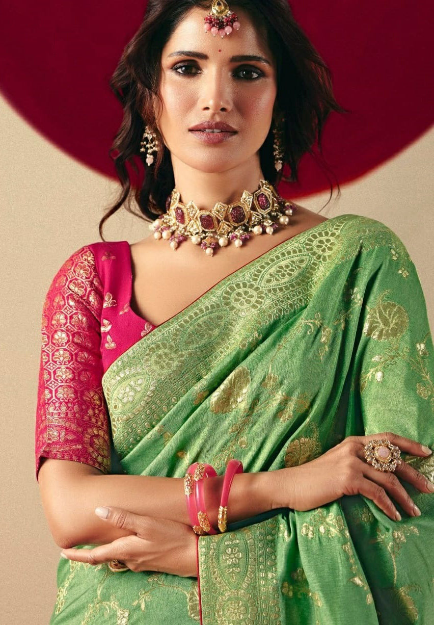 Sea Green Saree With Jacquard Woven Work