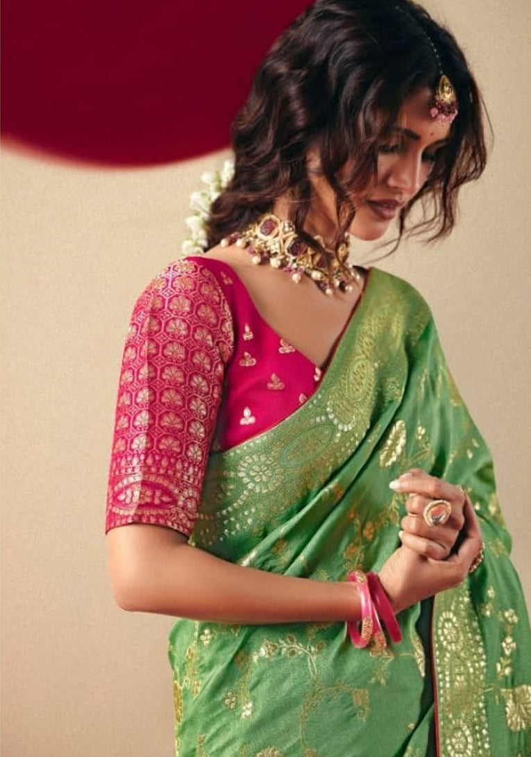 Sea Green Saree With Jacquard Woven Work