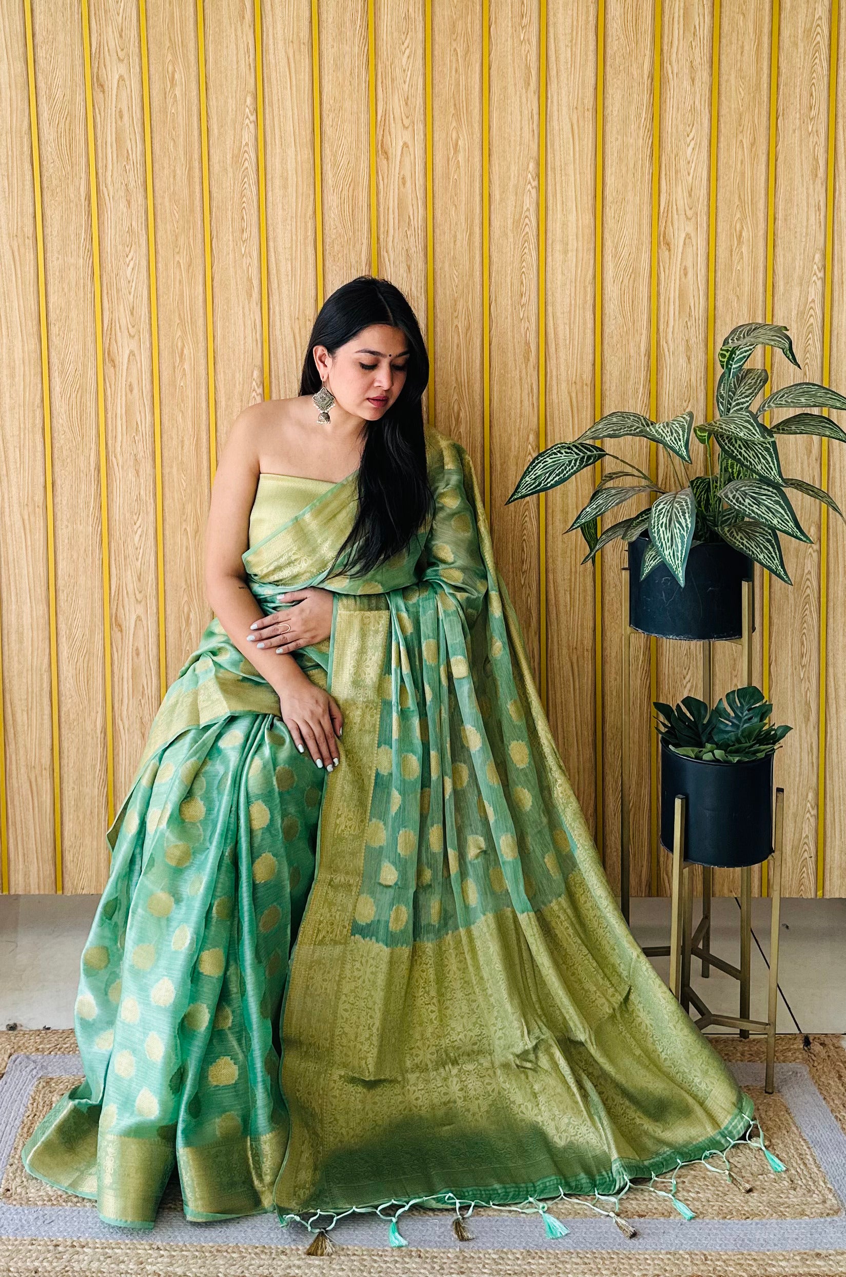 Sea Green Woven Jari Designer Gimichu Silk Partywear Saree
