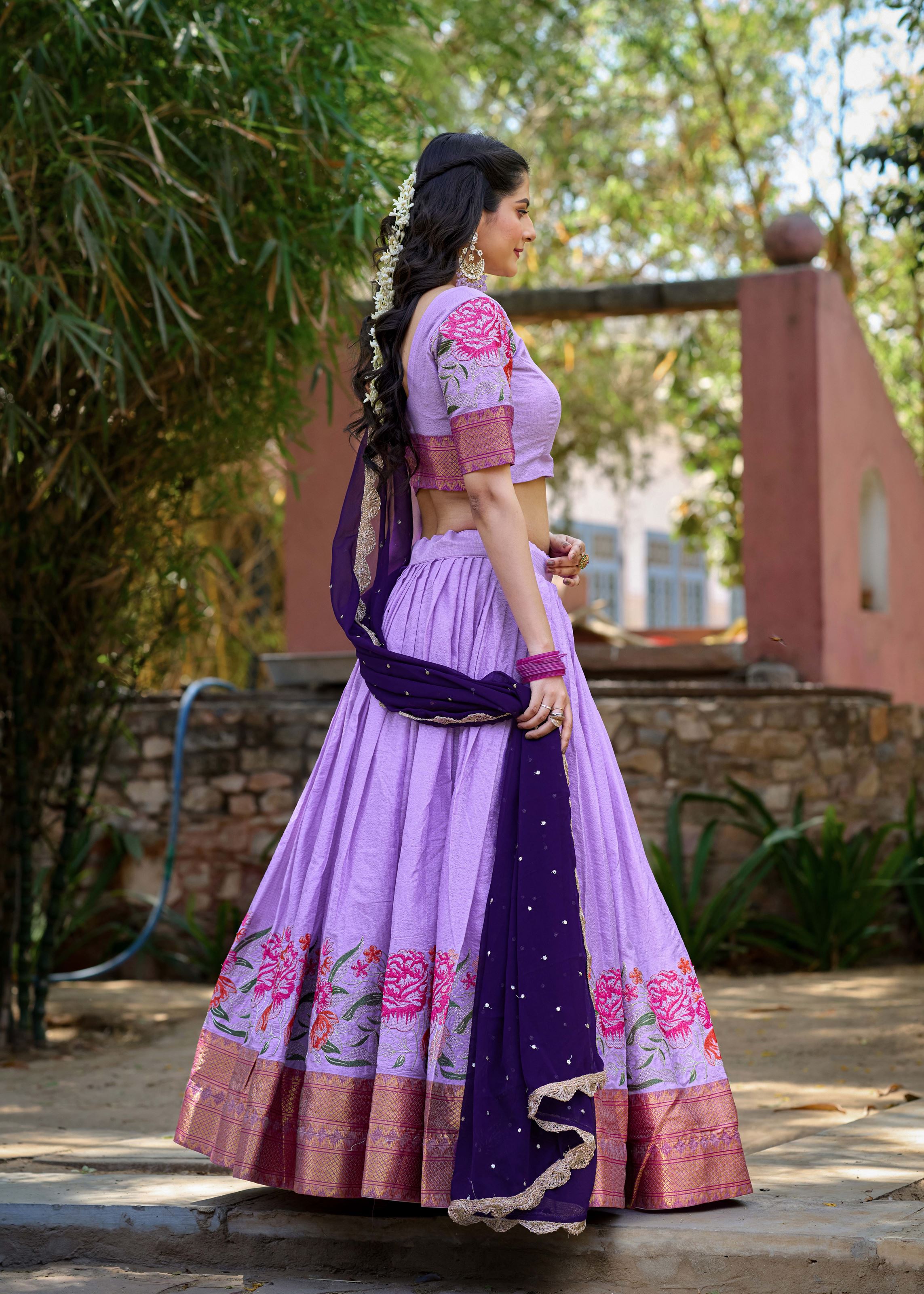 Shine Bold in Luvender Gold Crush Lehenga with Sequin & Thread Detailing