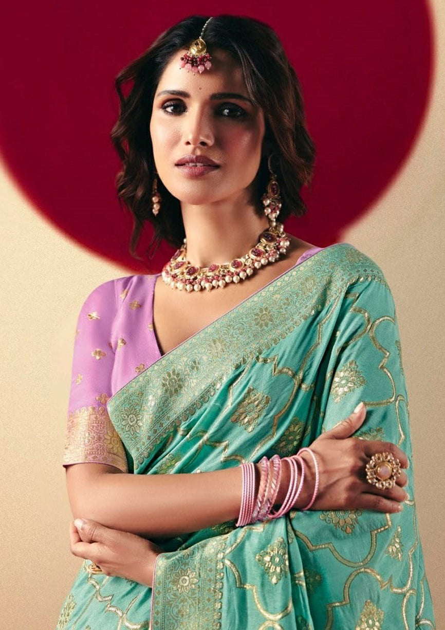 Sky Blue Saree With Jacquard Woven Work