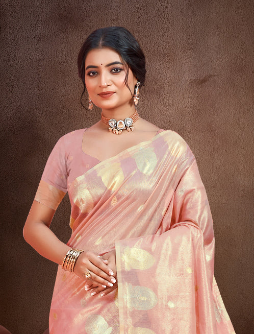 Sophisticated Peach Munga kota Festival Saree for Women