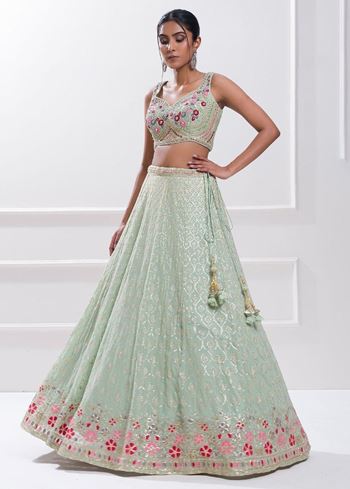 Stunning Pista Green Sequins Georgette Traditional Lehenga Choli