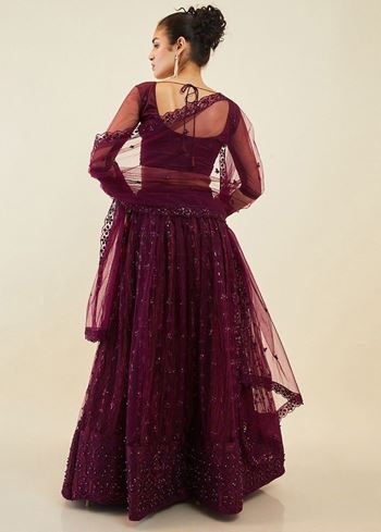 Stunning Purple Sequins Net Reception Wear Lehenga Choli With Dupatta